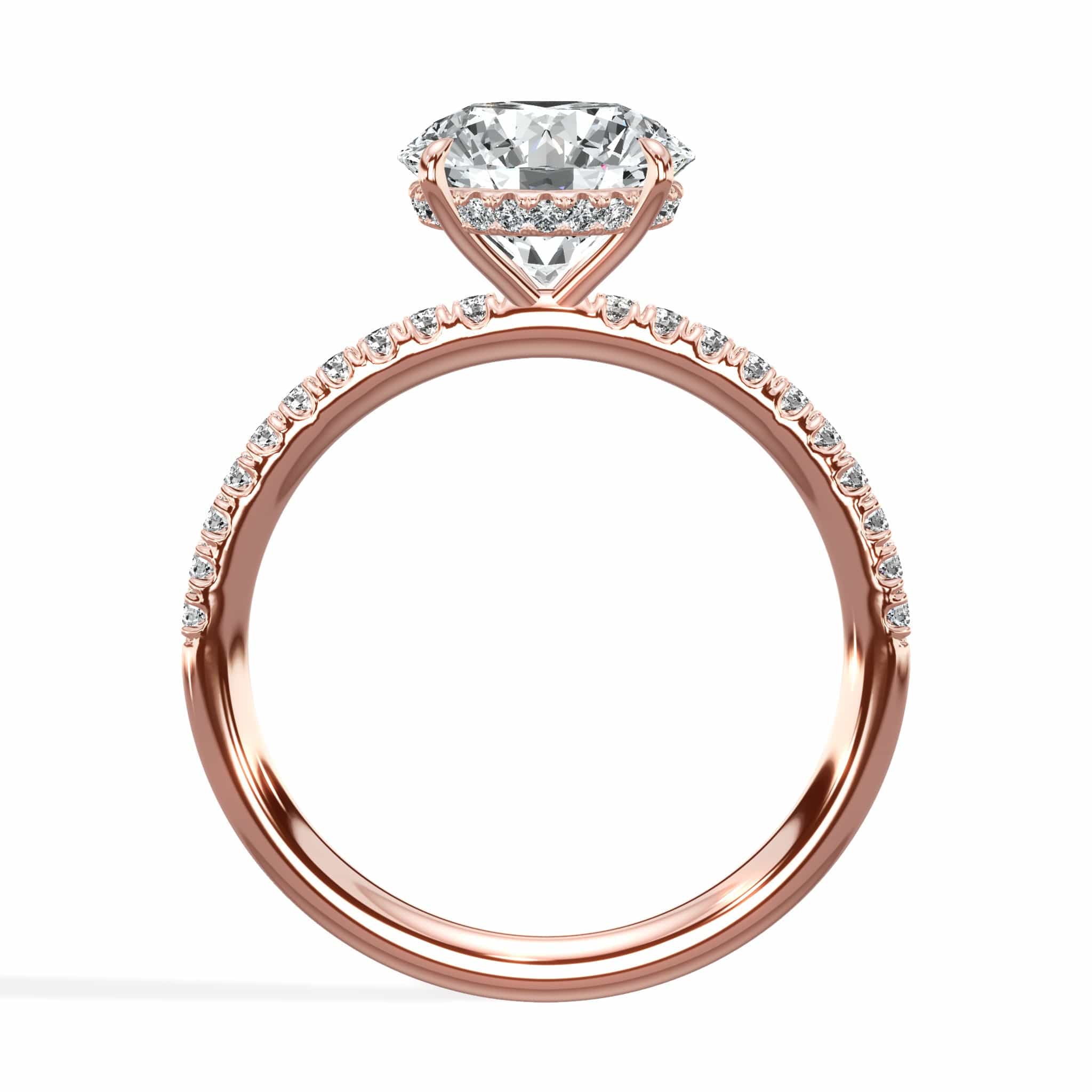 2.50 Carats Lab Grown Round Brilliant Cut Micropave Side Stones Hidden Halo Diamond Engagement Ring Rose Gold - Image 7