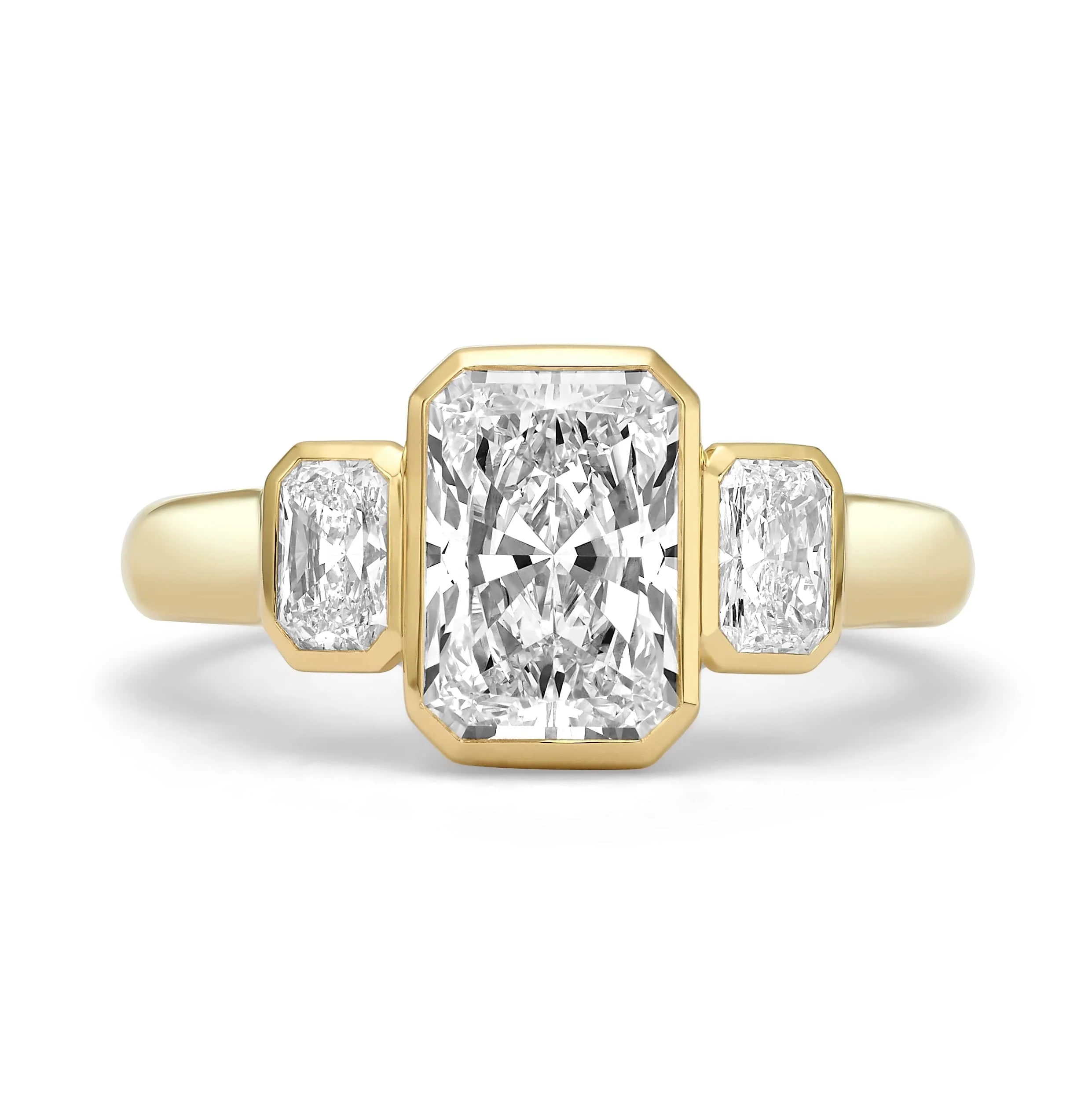 2.55 Carats Lab Grown Radiant Cut with Radiant Sides Three-Stone Diamond Engagement Ring