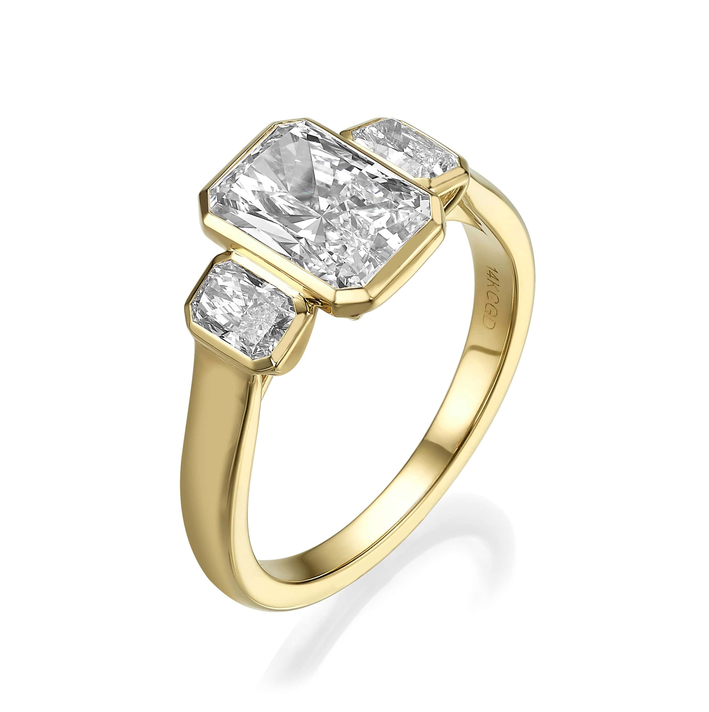 2.55 Carats Lab Grown Radiant Cut with Radiant Sides Three-Stone Diamond Engagement Ring - Image 2