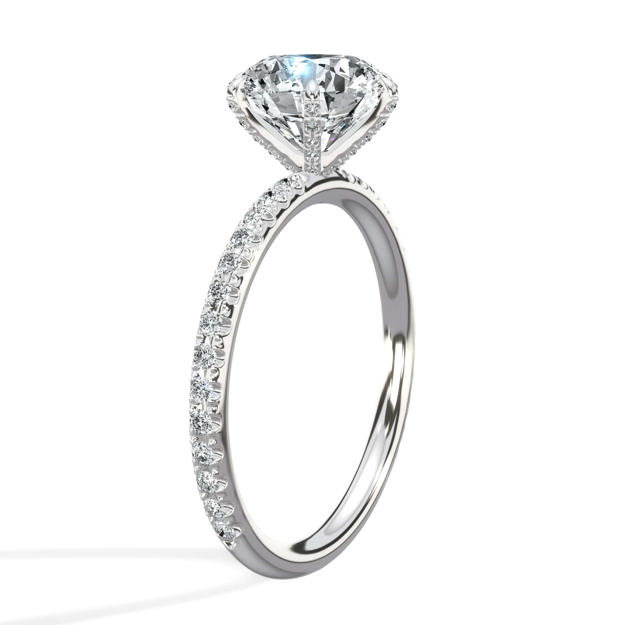 2.55 Carats Lab Grown Round Brilliant Cut Micropave Side Stones Accented Prongs Diamond Engagement Ring - Image 3