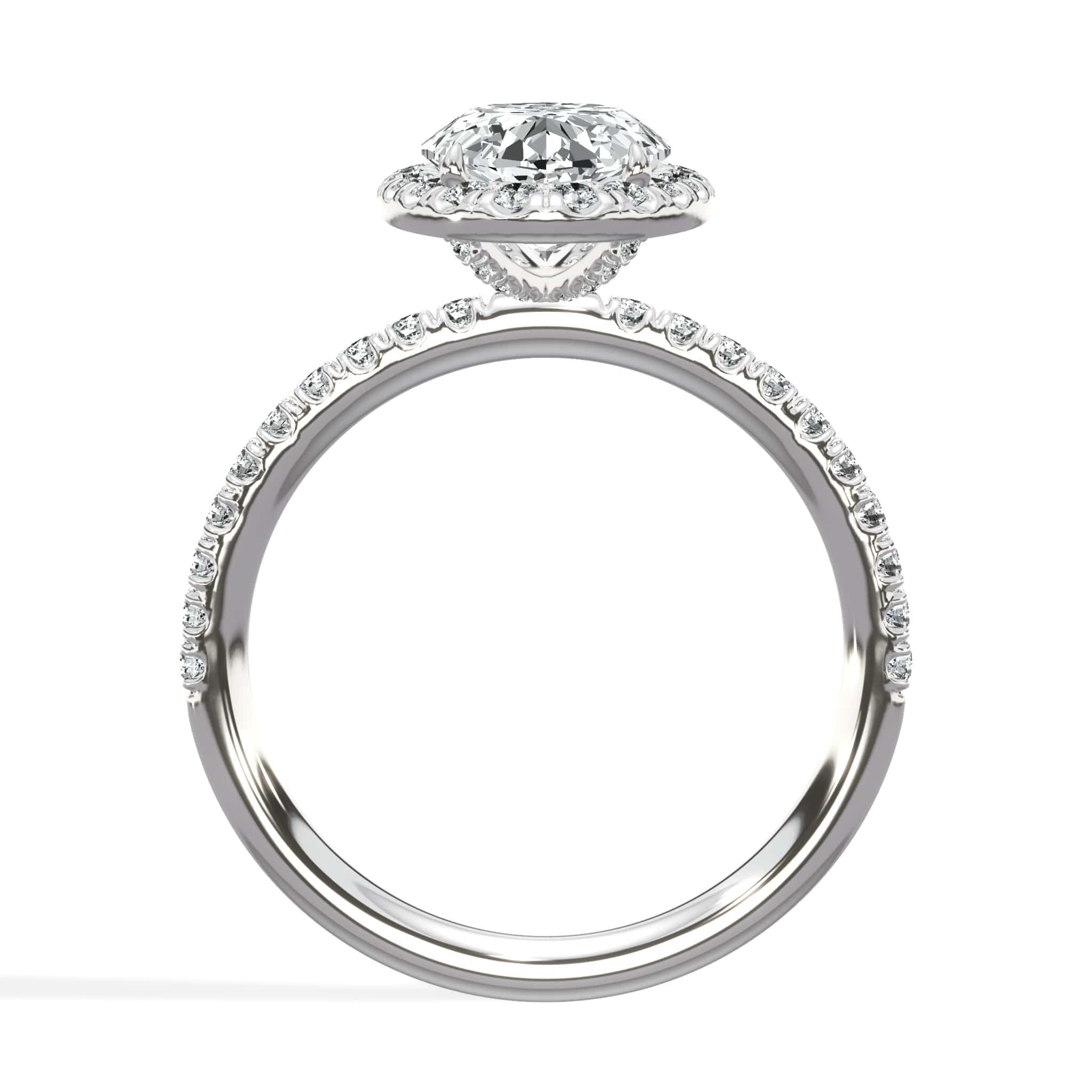 2.60 Carats Lab Grown Oval Cut Micropave Halo Side Stones Diamond Engagement Ring - Image 5