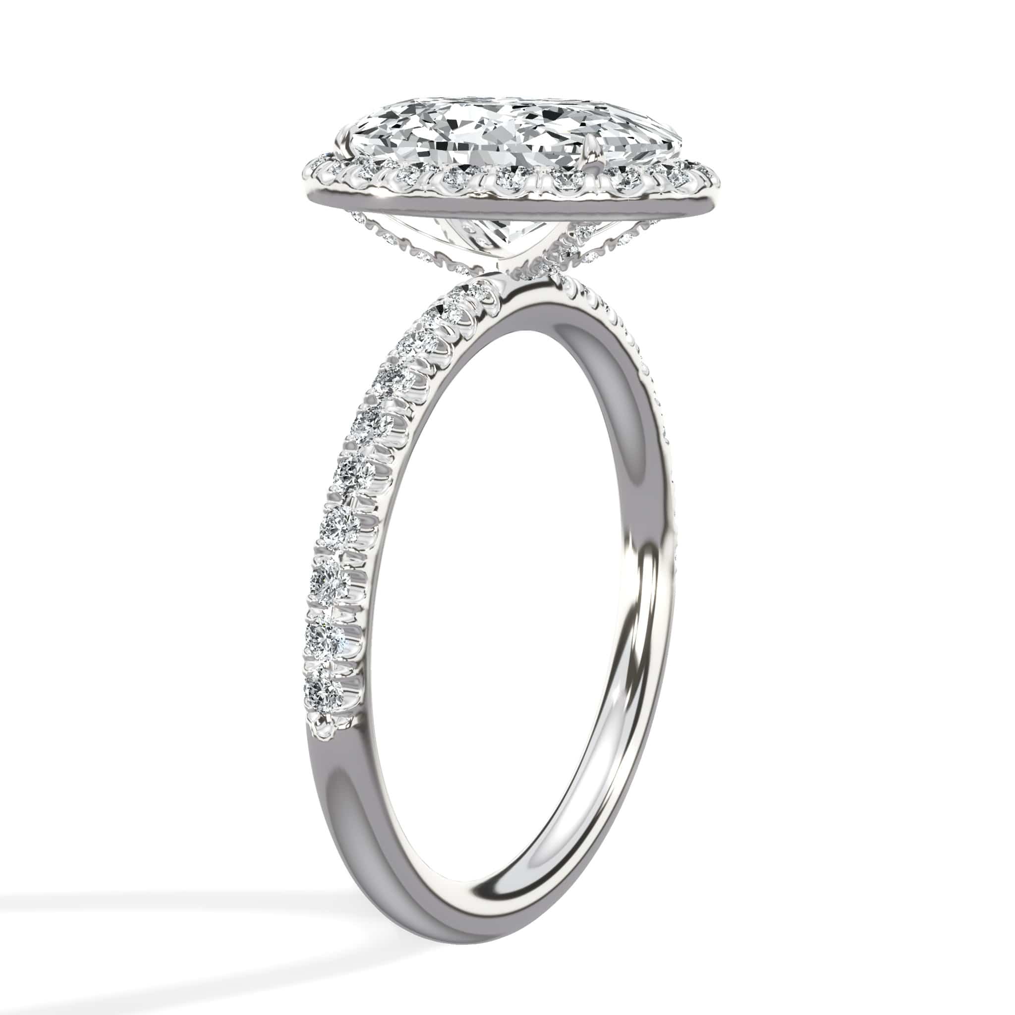 2.60 Carats Lab Grown Oval Cut Micropave Halo Side Stones Diamond Engagement Ring - Image 6