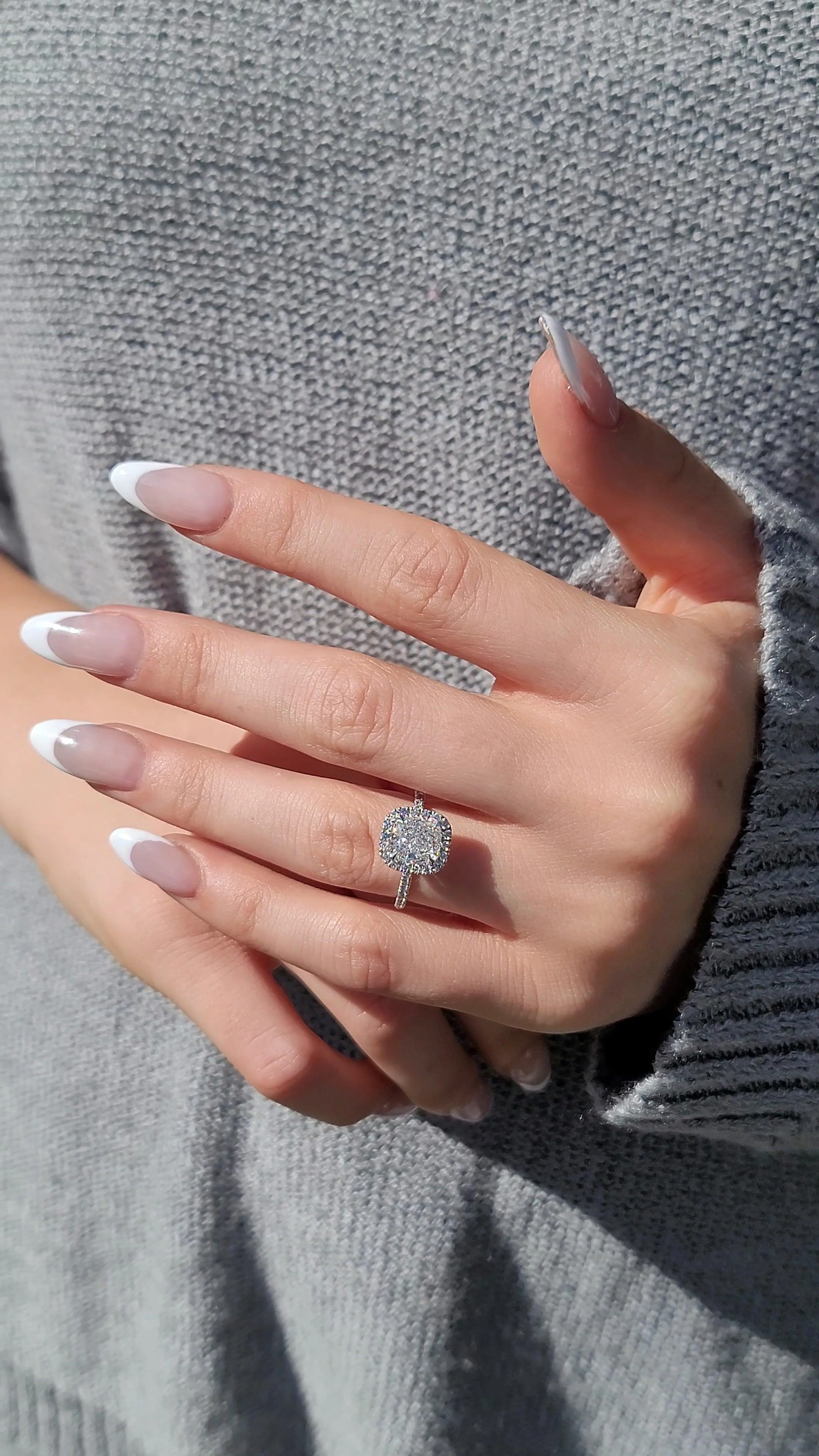 2.68 Carats Lab Grown Cushion Cut Micropaved Halo Side Stones Diamond Engagement Ring - Image 3