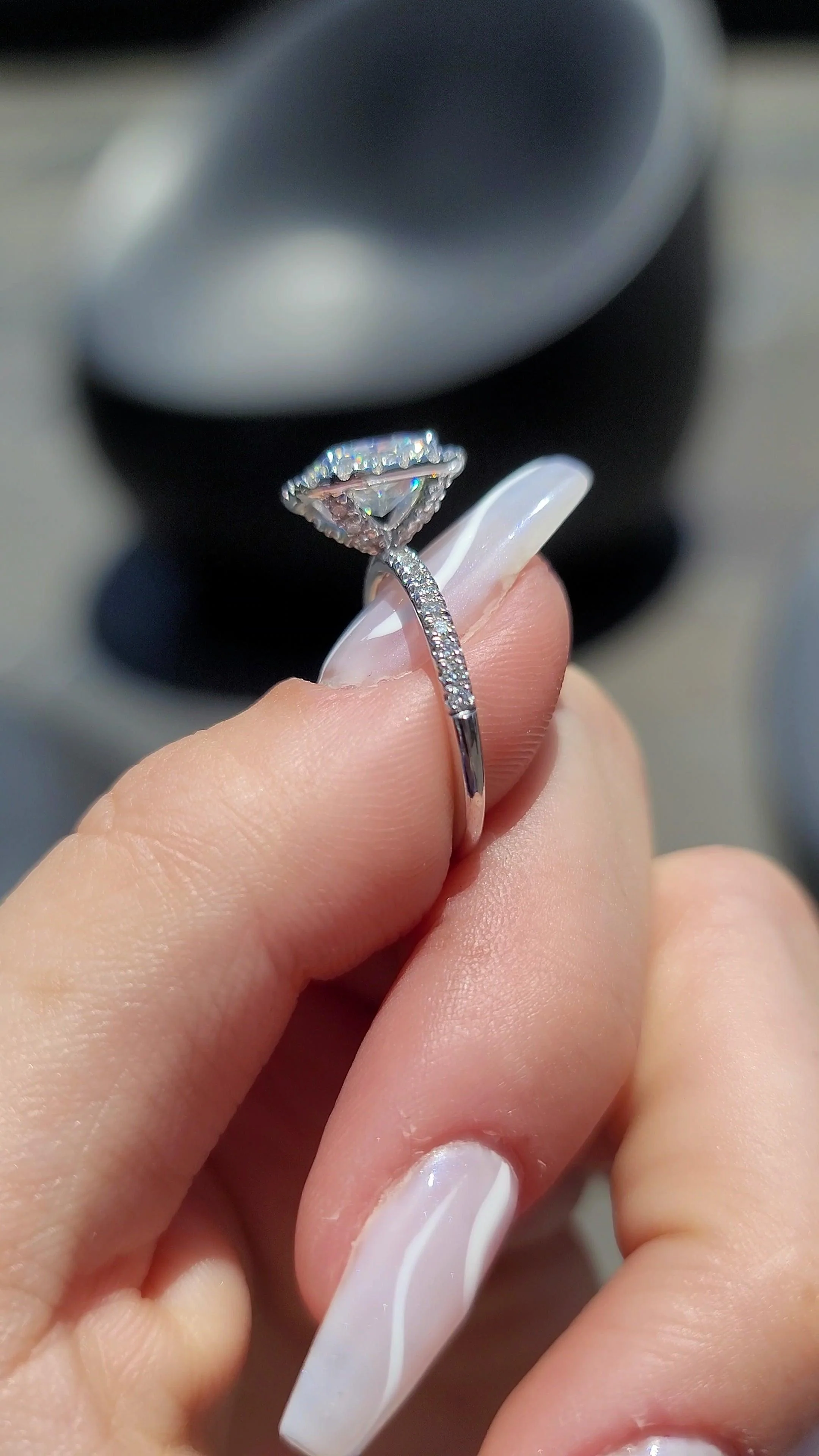 2.68 Carats Lab Grown Cushion Cut Micropaved Halo Side Stones Diamond Engagement Ring - Image 5