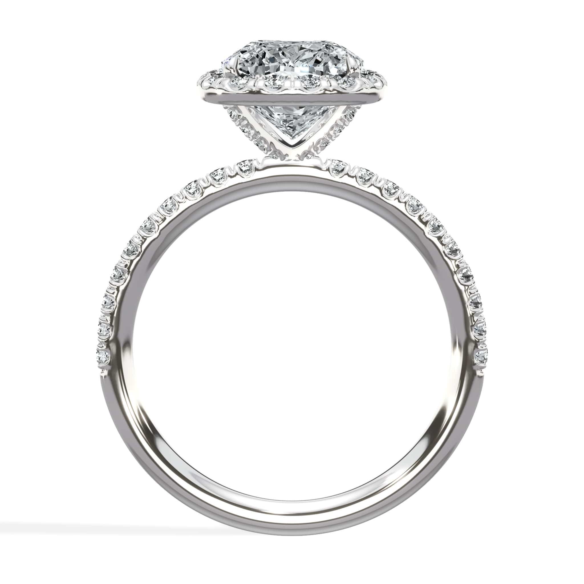 2.68 Carats Lab Grown Cushion Cut Micropaved Halo Side Stones Diamond Engagement Ring - Image 6