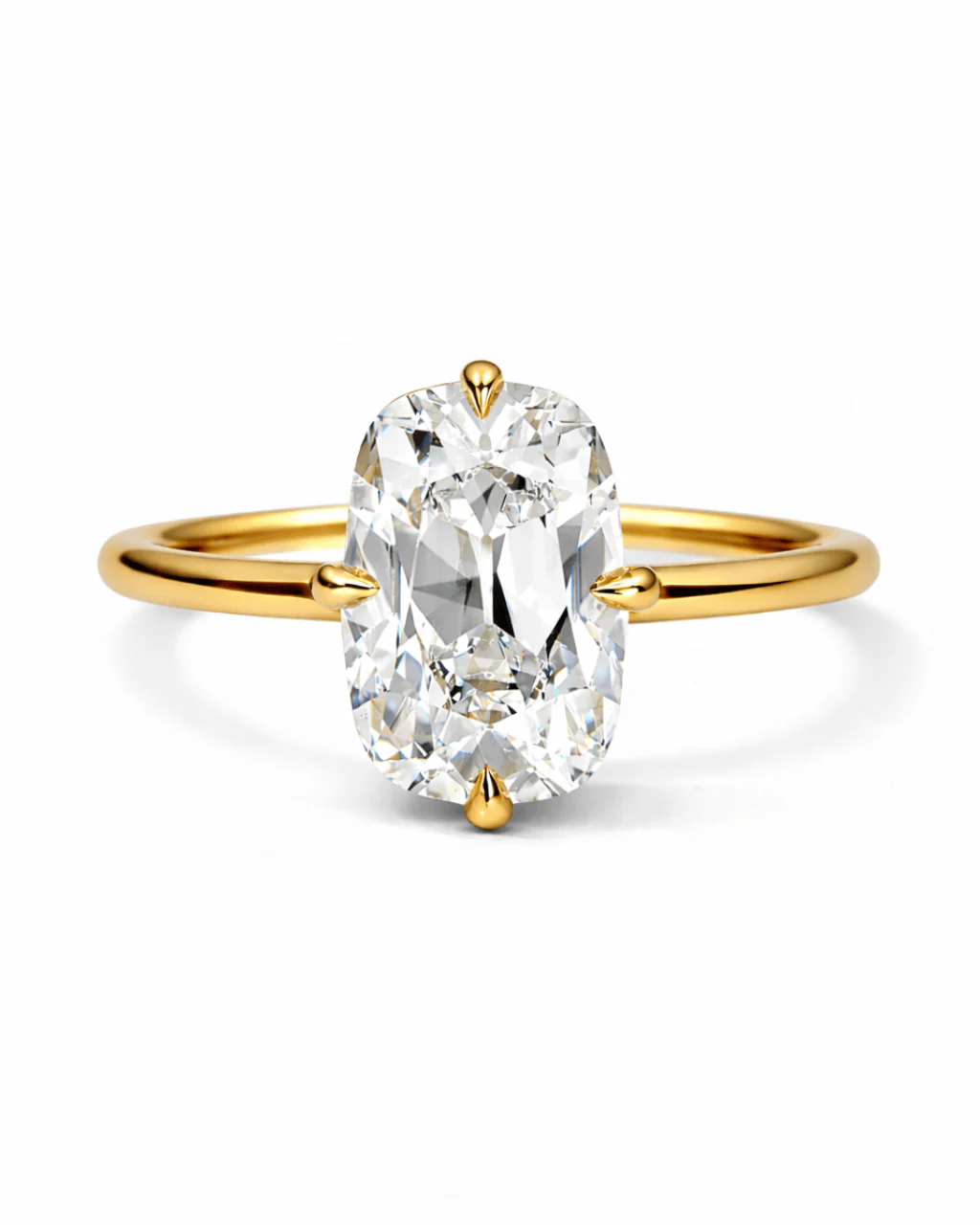 2 Carat Lab Grown Elongated Old Mine Cut Diamond Compass Solitaire Engagement Ring