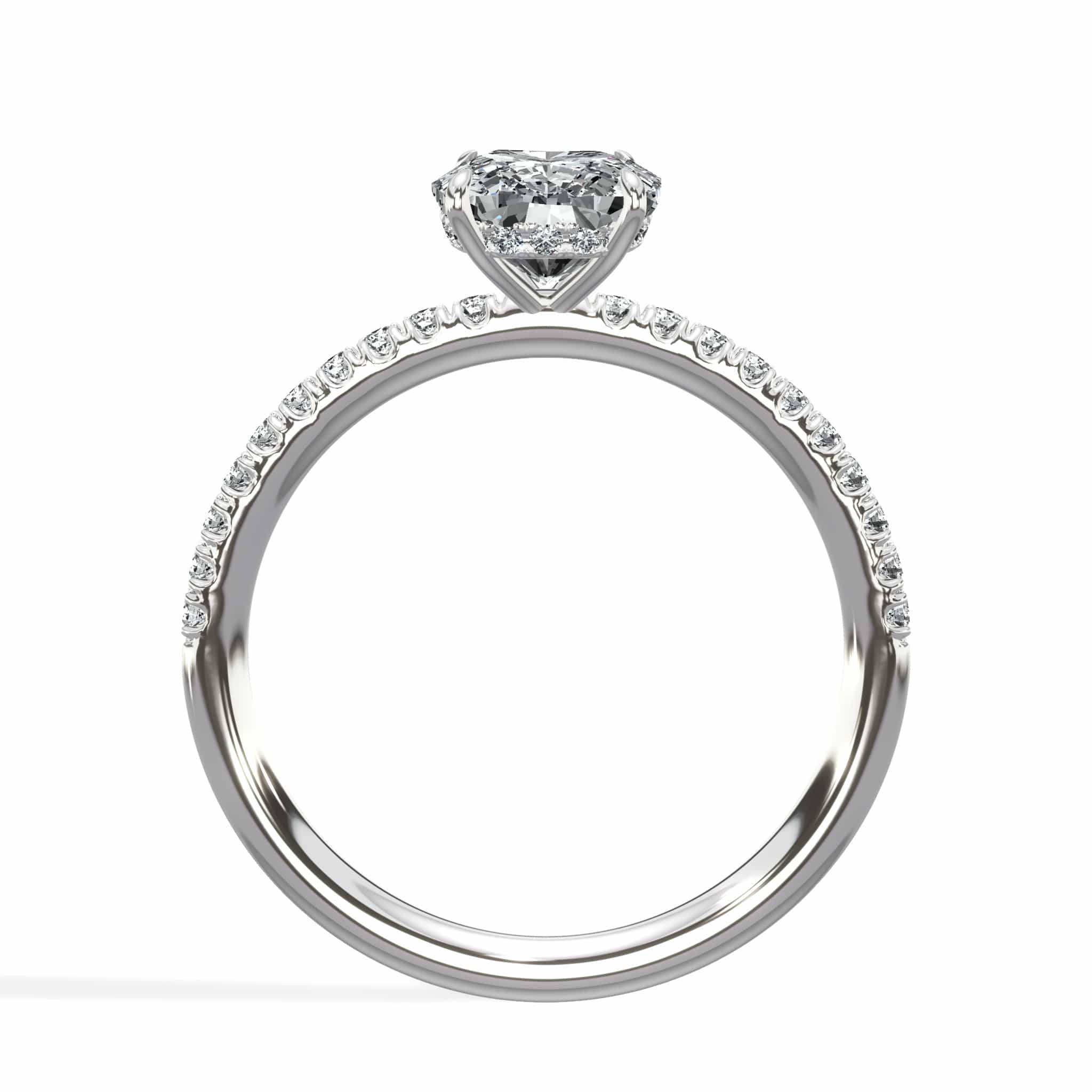 2 Carat Lab Grown Elongated Cushion Cut Micropaved Side Stones Hidden Halo Diamond Engagement Ring - Image 3