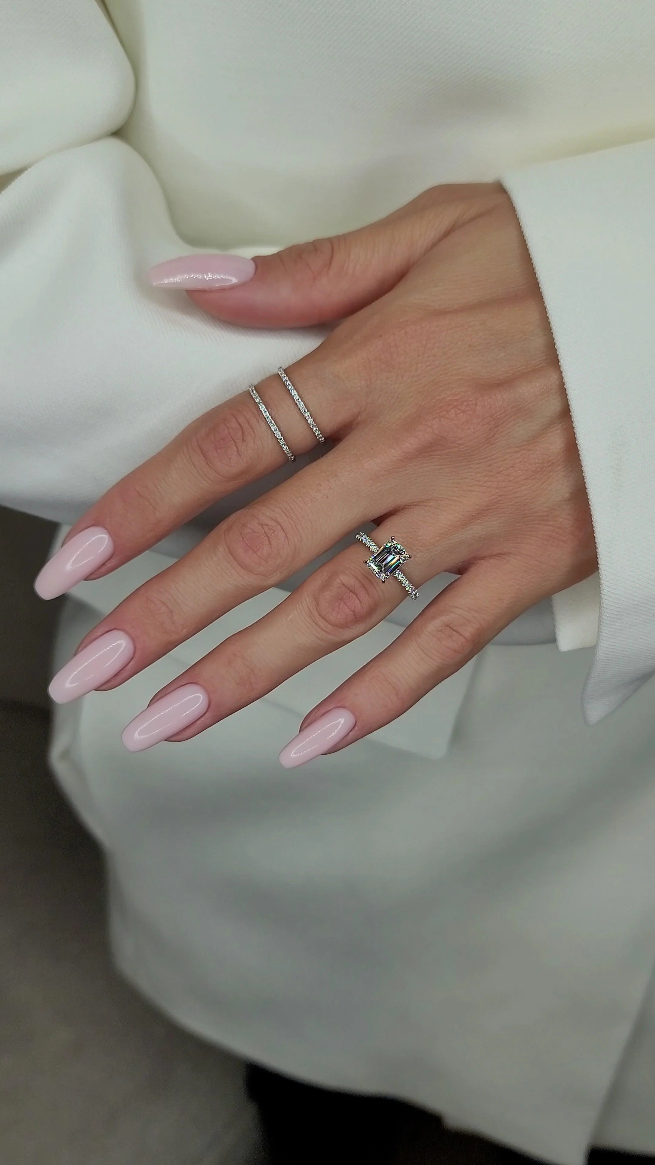 2 Carats Lab Grown Emerald Cut Micropaved Side Stones Hidden Halo Diamond Engagement Ring - Image 3