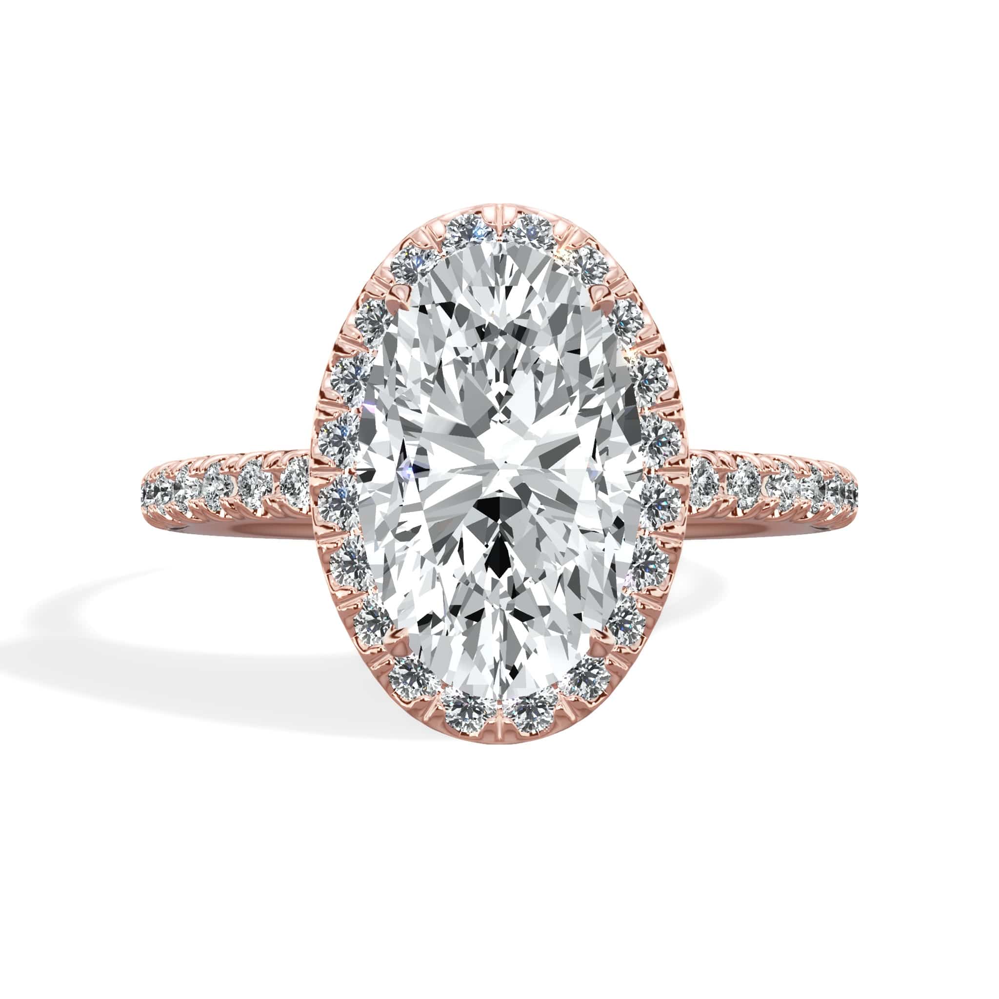 2 Carat Lab Grown Oval Cut Micropave Halo Side Stones Diamond Engagement Ring