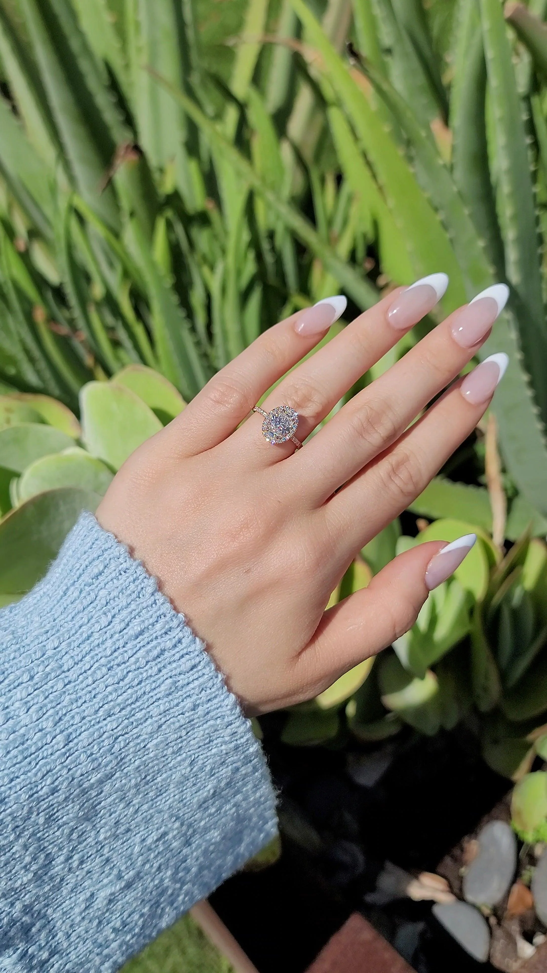 2 Carat Lab Grown Oval Cut Micropave Halo Side Stones Diamond Engagement Ring - Image 3