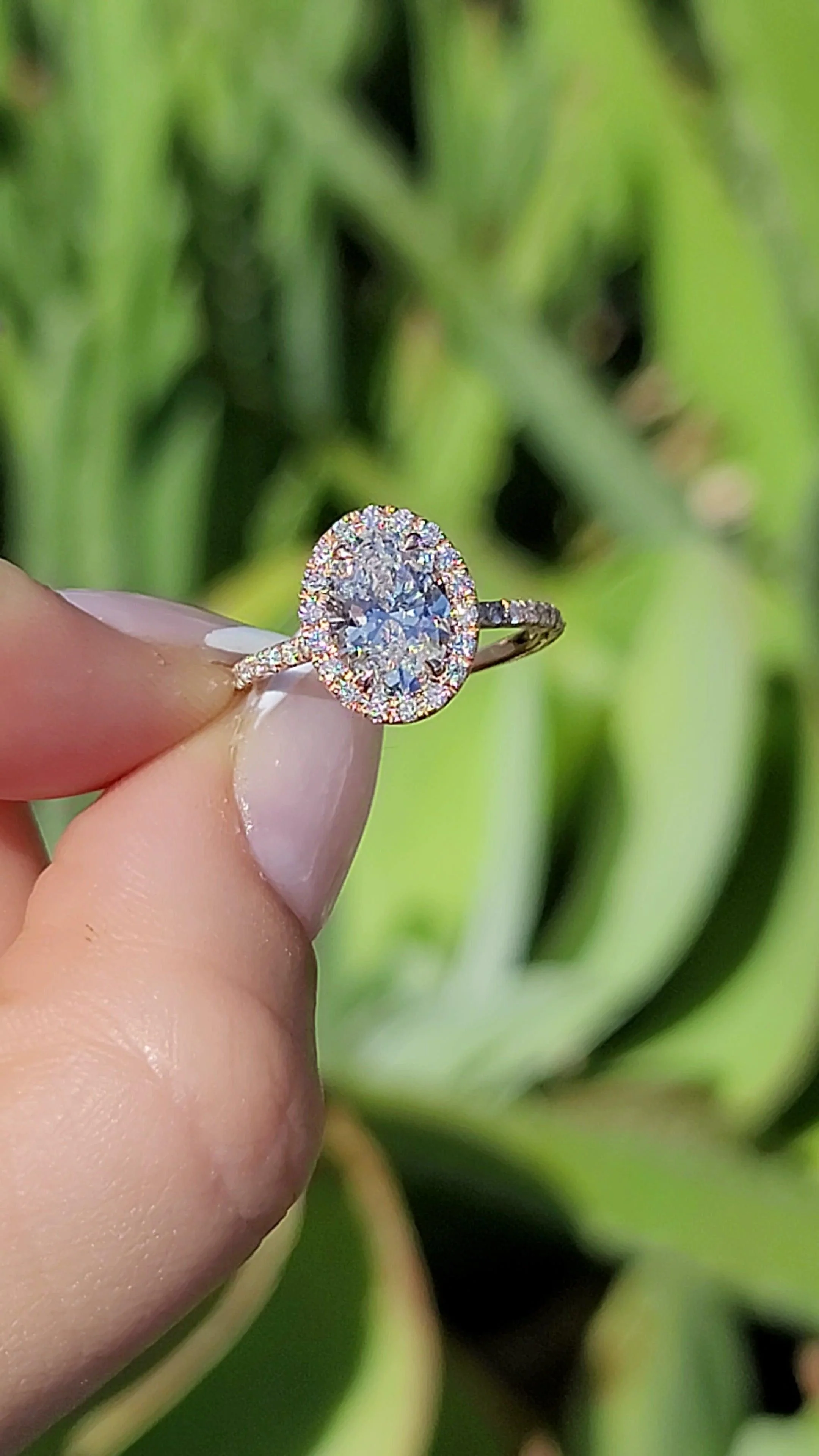 2 Carat Lab Grown Oval Cut Micropave Halo Side Stones Diamond Engagement Ring - Image 4
