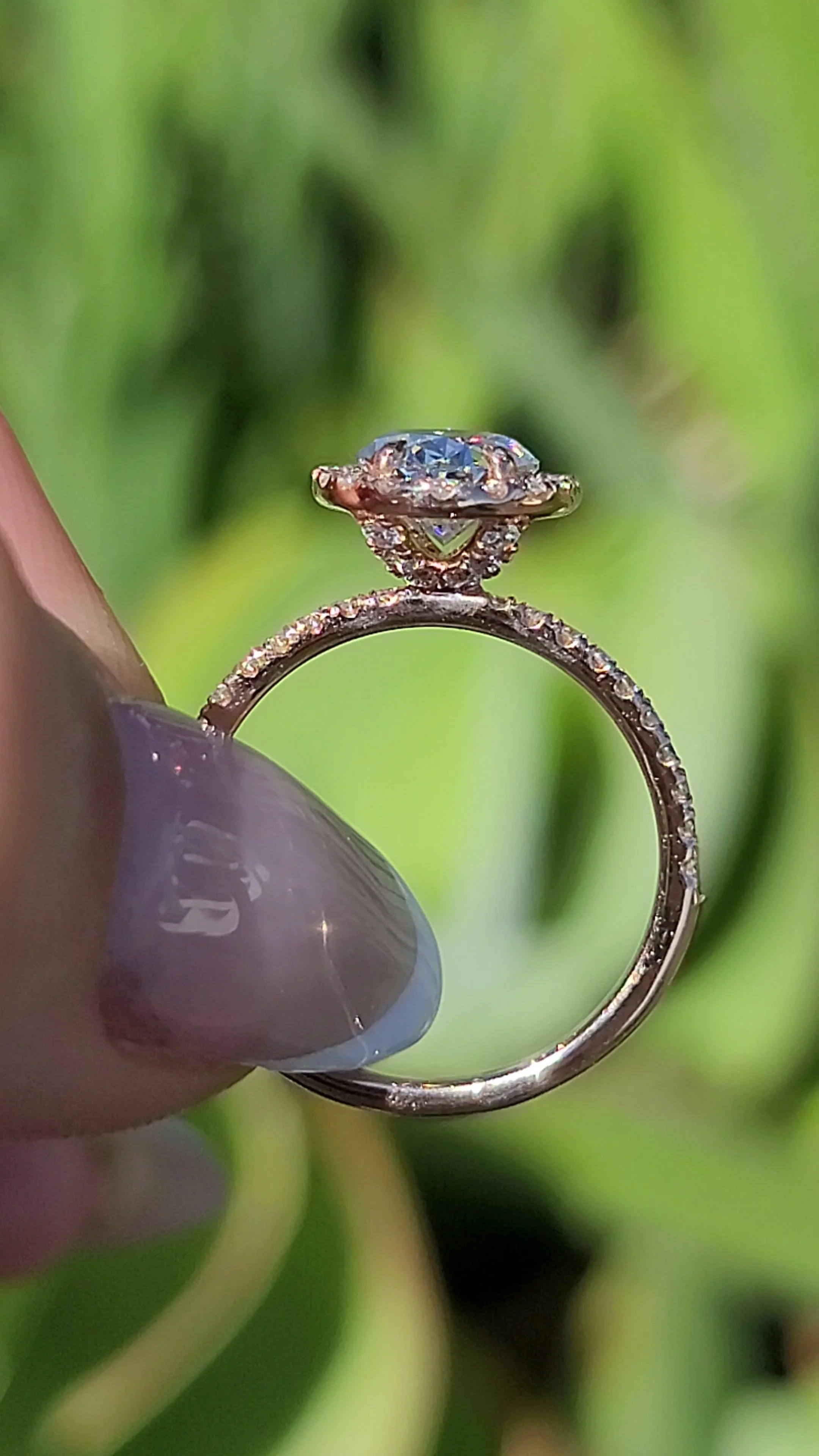 2 Carat Lab Grown Oval Cut Micropave Halo Side Stones Diamond Engagement Ring - Image 5