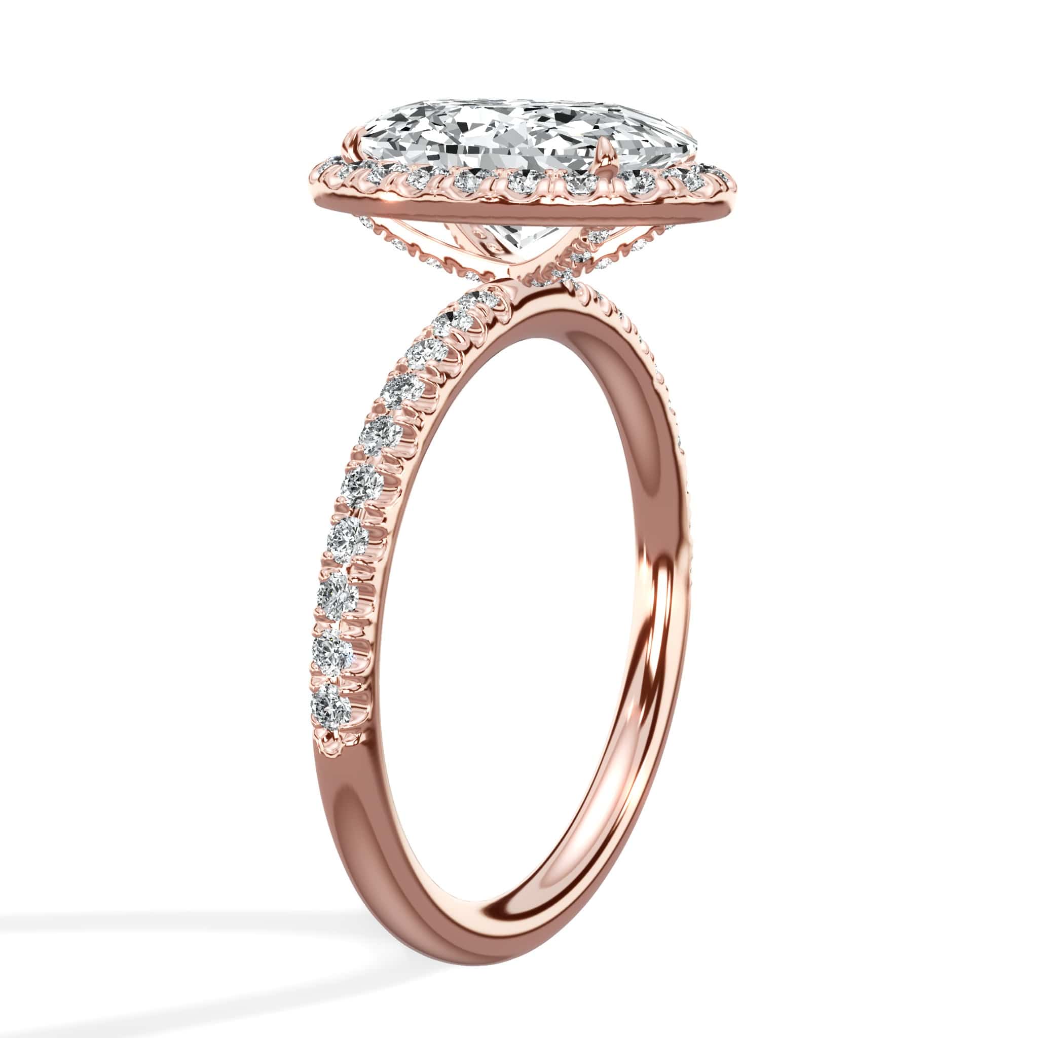 2 Carat Lab Grown Oval Cut Micropave Halo Side Stones Diamond Engagement Ring - Image 7