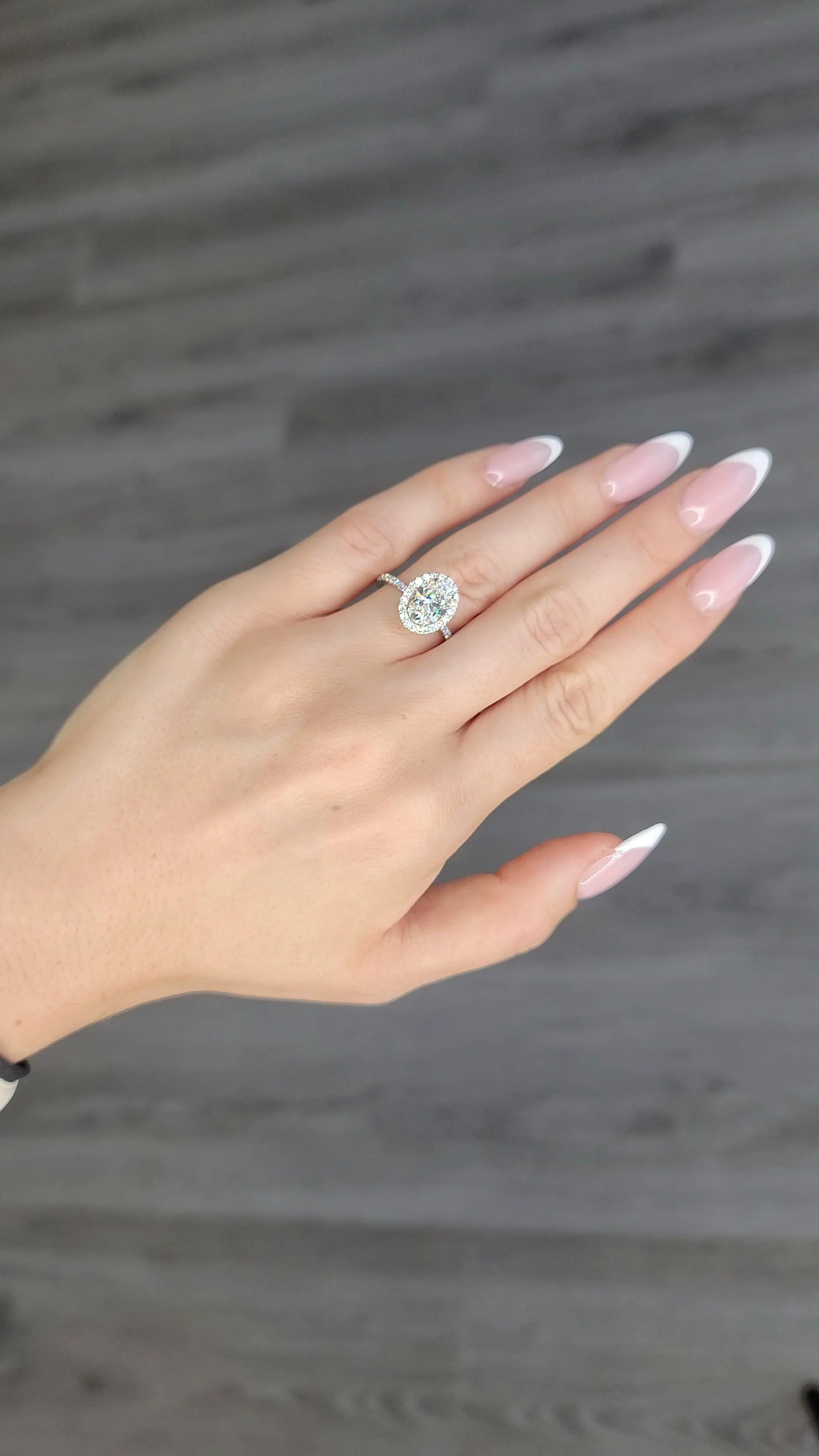 2 Carats Lab Grown Oval Cut Micropave Halo Side Stones Diamond Engagement Ring - Image 3