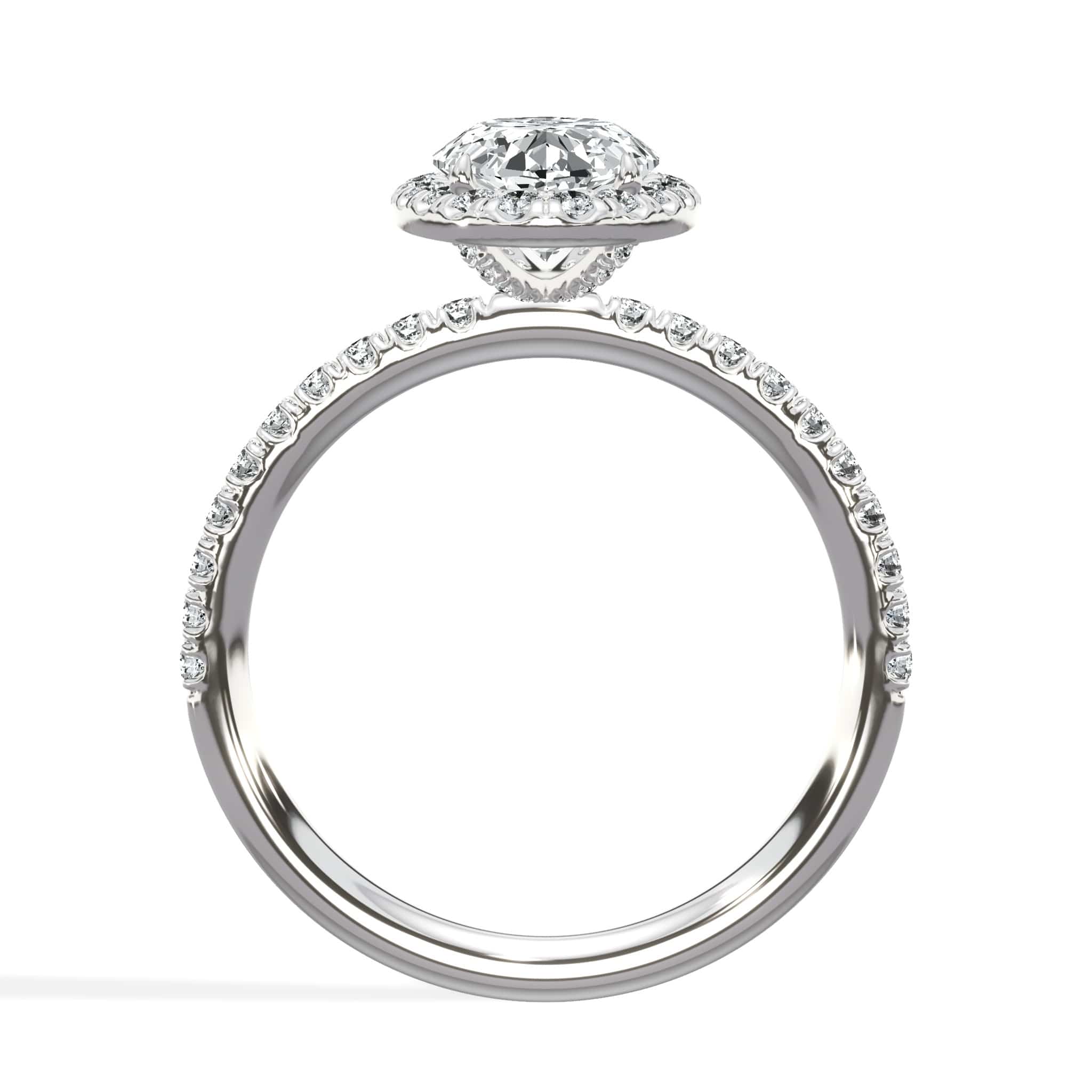 2 Carats Lab Grown Oval Cut Micropave Halo Side Stones Diamond Engagement Ring - Image 4