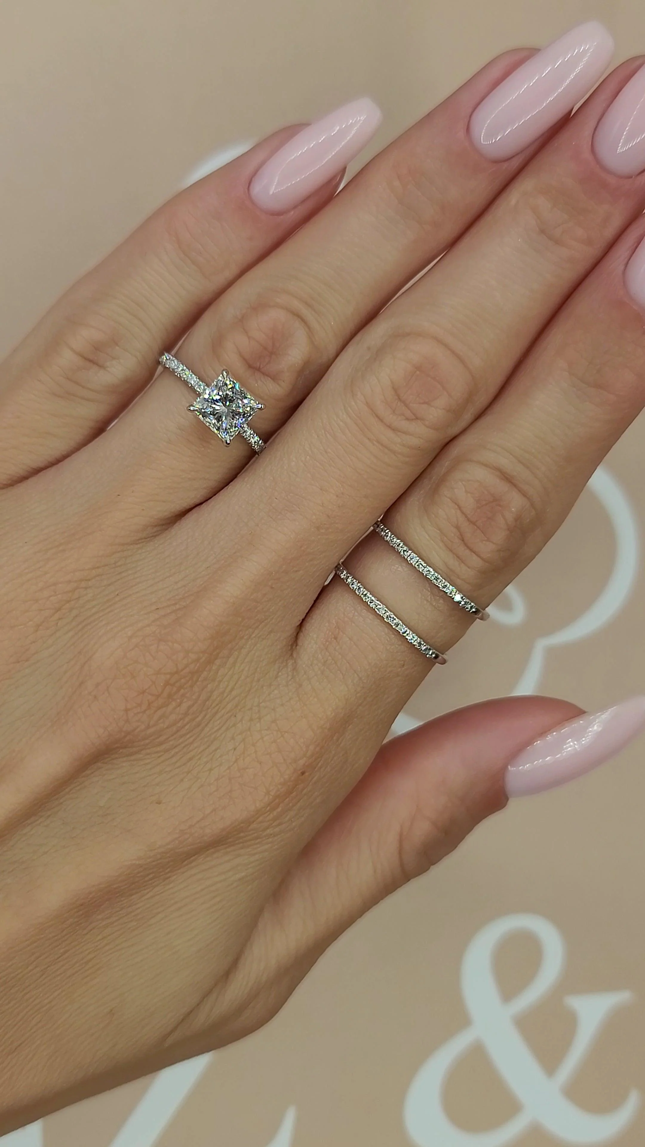 2 Carats Lab Grown Princess Cut Micropaved Side Stones Hidden Halo Diamond Engagement Ring - Image 2