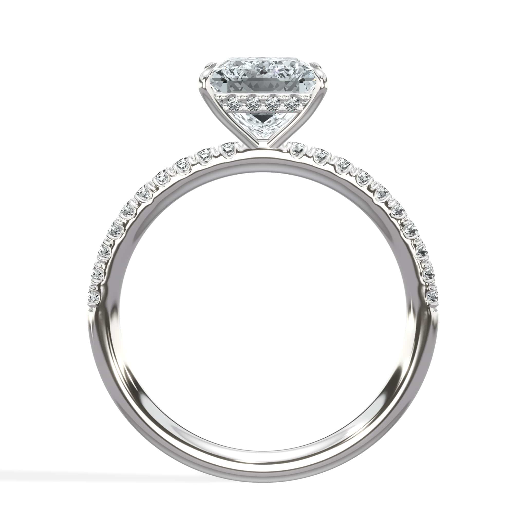 2 Carats Lab Grown Princess Cut Micropaved Side Stones Hidden Halo Diamond Engagement Ring - Image 3