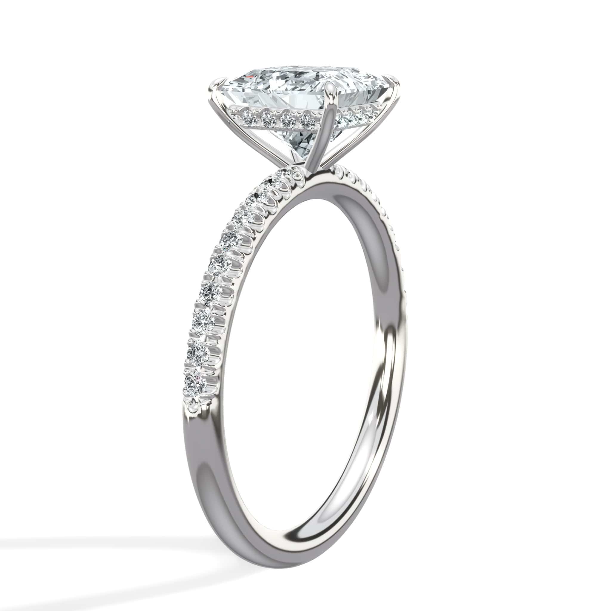 2 Carats Lab Grown Princess Cut Micropaved Side Stones Hidden Halo Diamond Engagement Ring - Image 4
