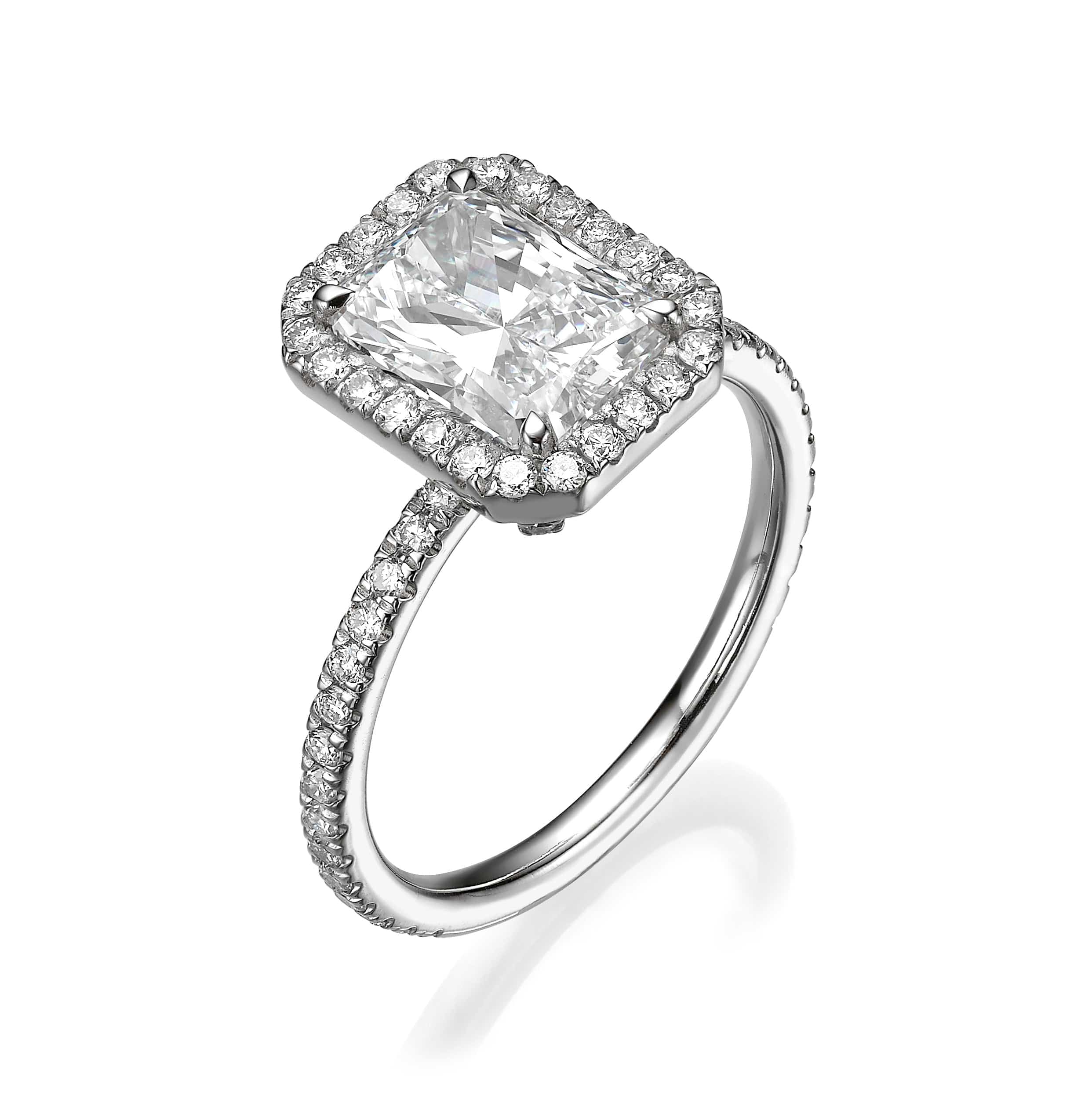 2.50 Carats Lab Grown Radiant Cut Micropave Halo Side Stones Diamond Engagement Ring - Image 2