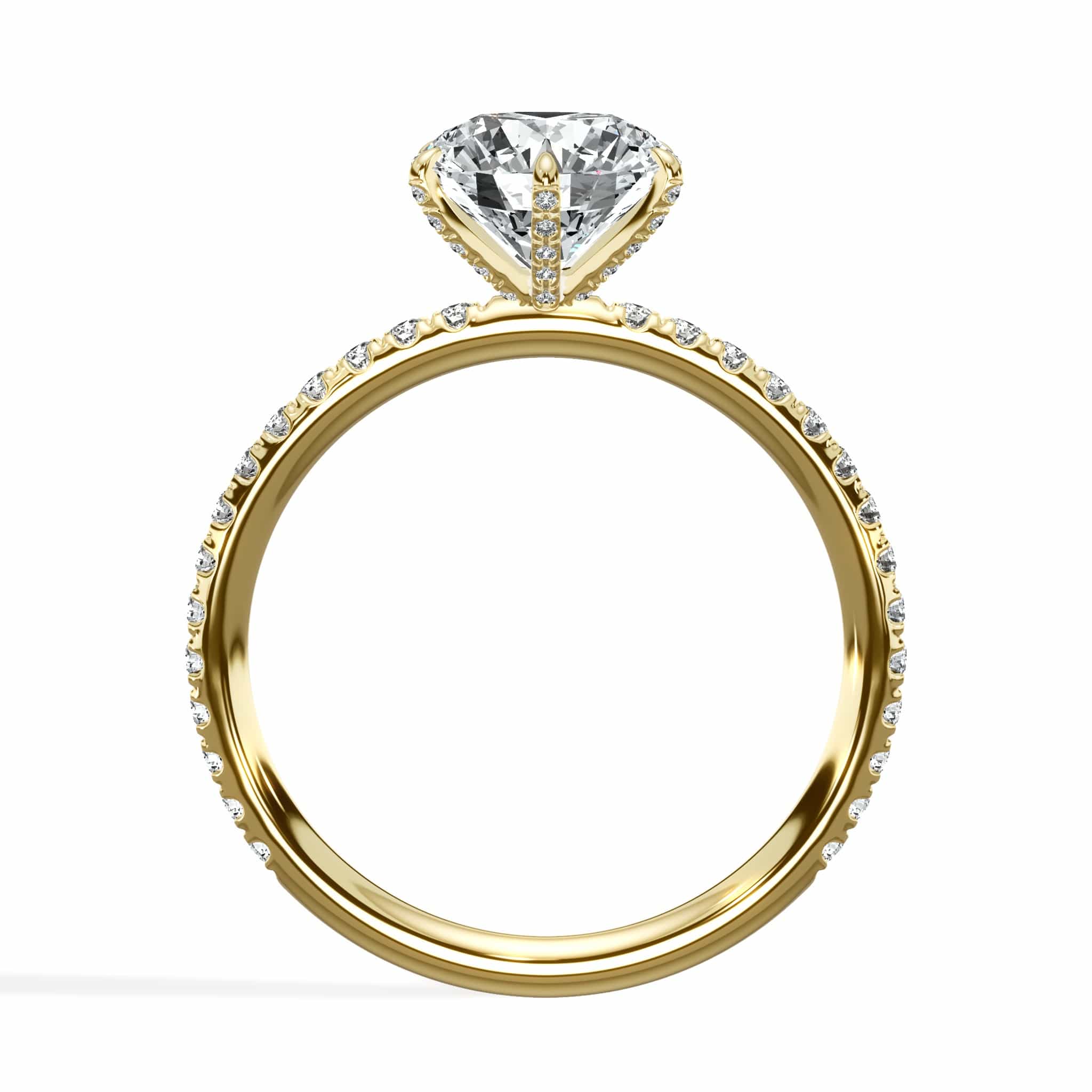 2 Carats Lab Grown Round Brilliant Cut Micropave Side Stones Accented Prongs Diamond Engagement Ring in Yellow Gold - Image 3