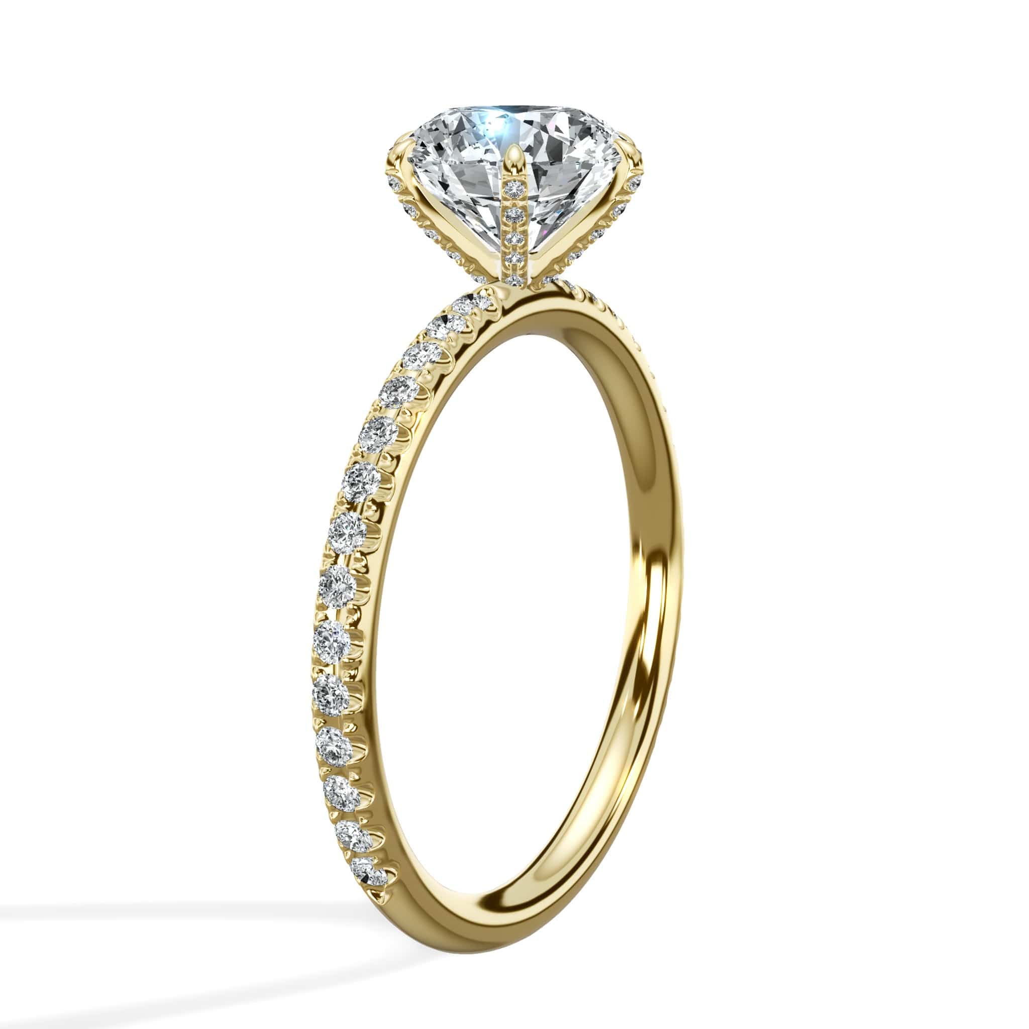 2 Carats Lab Grown Round Brilliant Cut Micropave Side Stones Accented Prongs Diamond Engagement Ring in Yellow Gold - Image 4