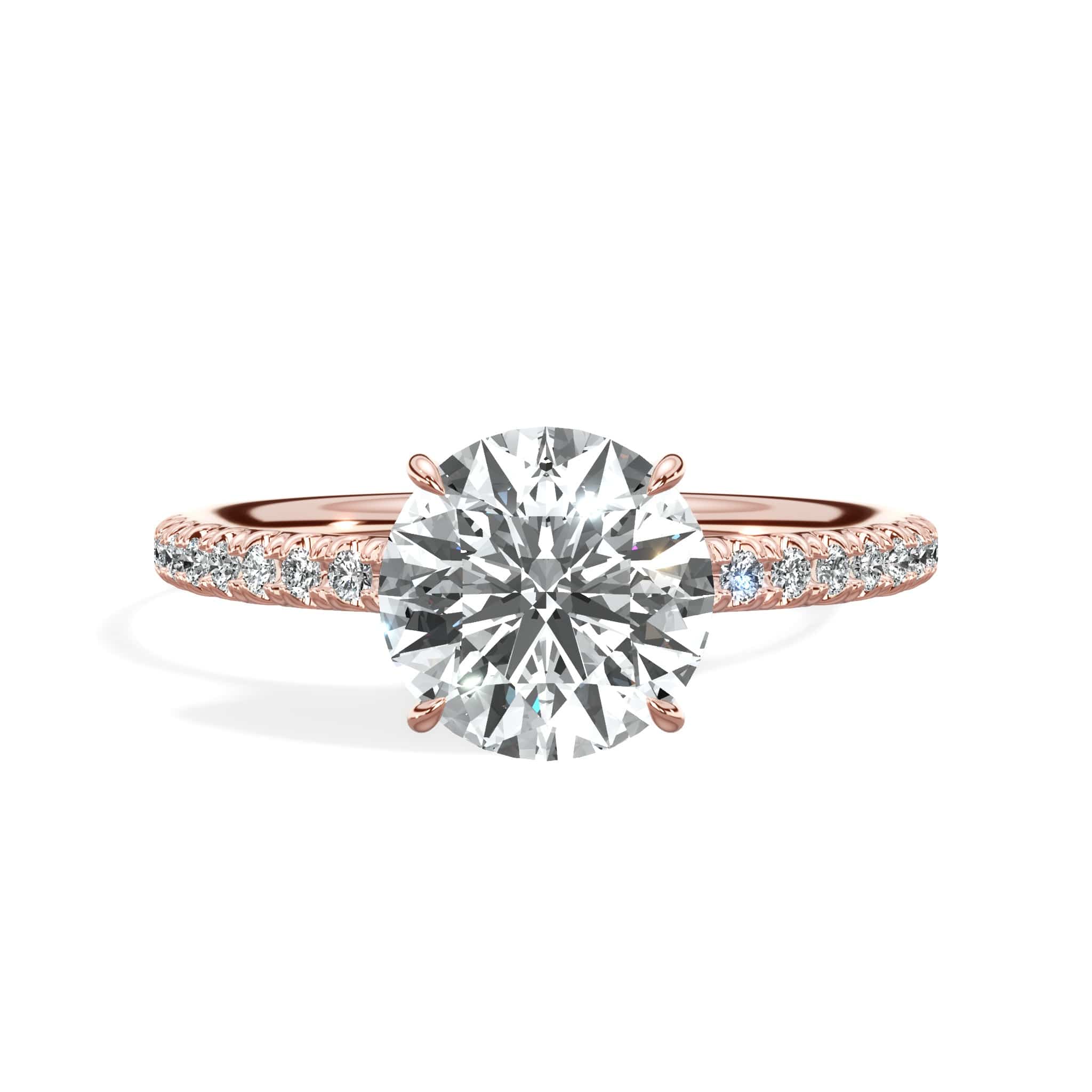 2 Carats Lab Grown Round Brilliant Cut Micropave Side Stones Hidden Halo Diamond Engagement Ring Rose Gold