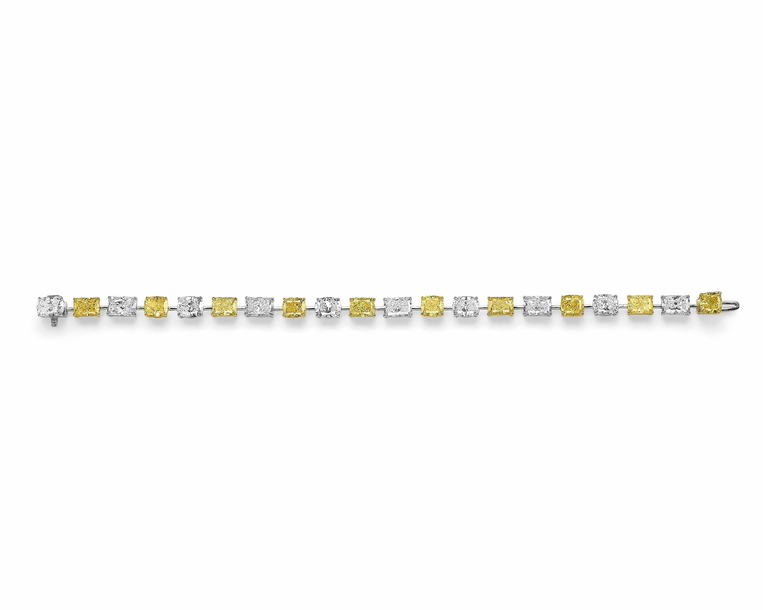 20.62ct Radiant & Cushion Fancy Yellow and Colorless Diamond Tennis Bracelet - Image 3