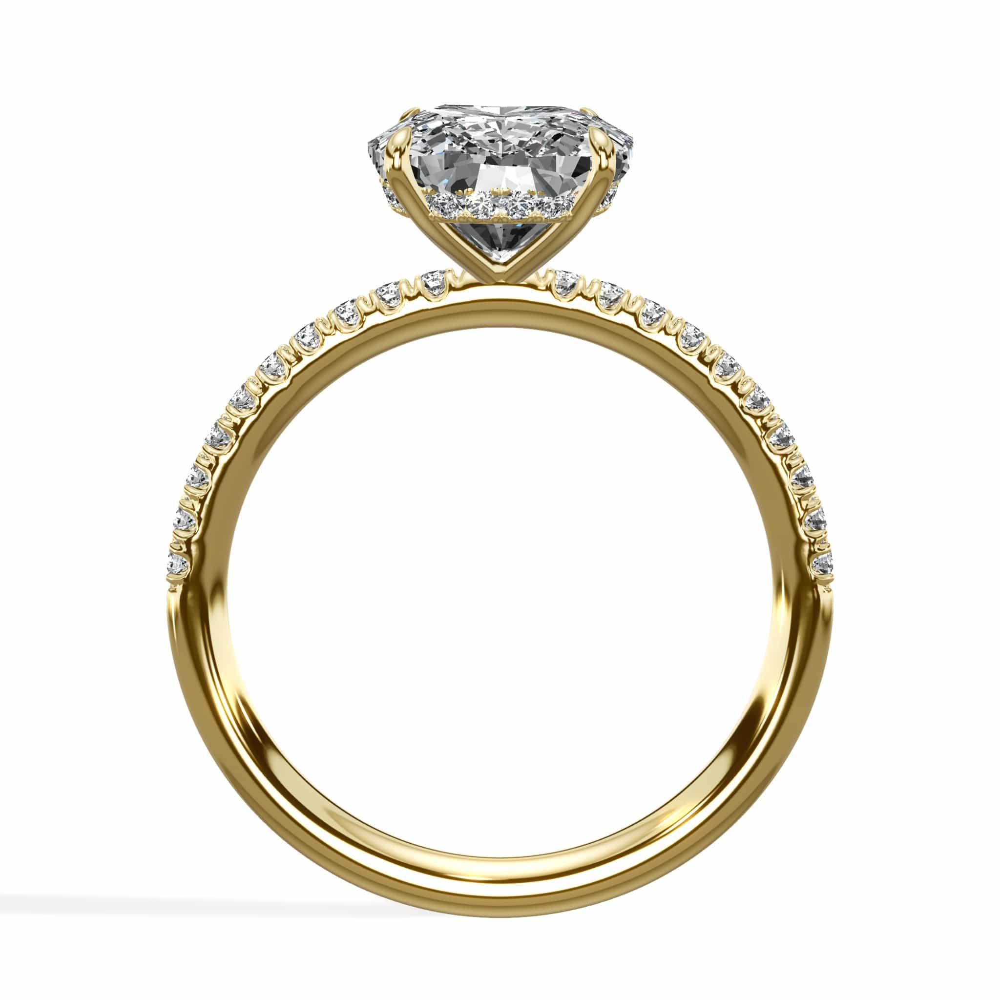 3 Carat Lab Grown Elongated Cushion Cut Micropaved Side Stones Hidden Halo Diamond Engagement Ring Yellow Gold - Image 4