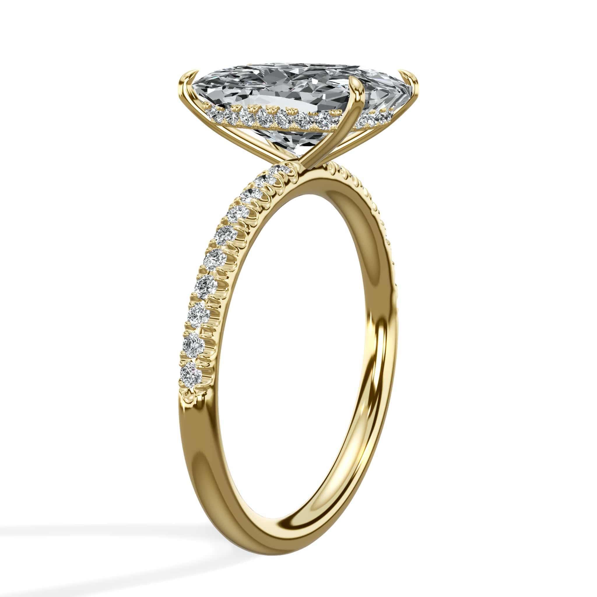 3 Carat Lab Grown Elongated Cushion Cut Micropaved Side Stones Hidden Halo Diamond Engagement Ring Yellow Gold - Image 5