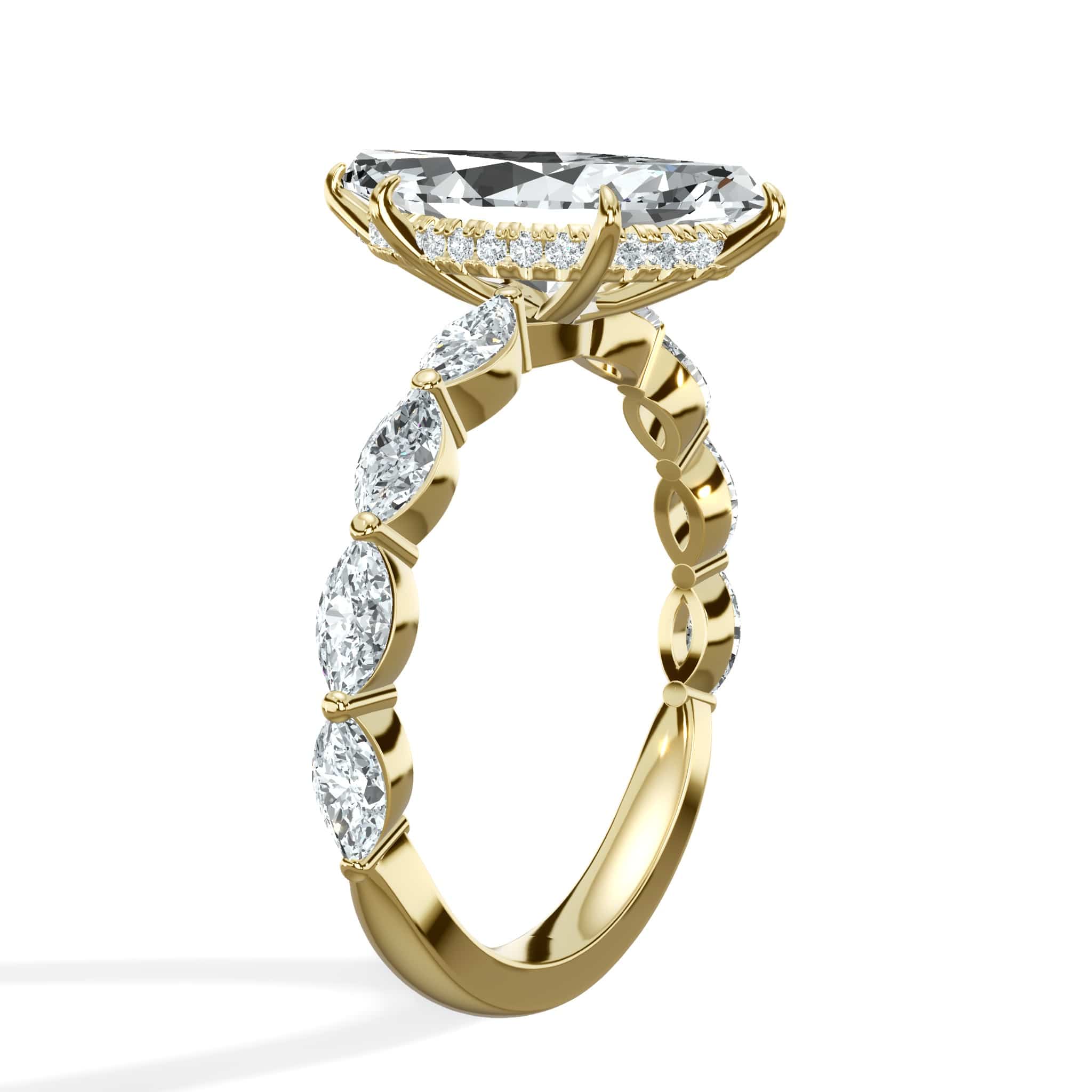 3.00 Carats Lab Grown Marquise Cut with Marquise Side Stones Hidden Halo Diamond Engagement Ring - Image 3