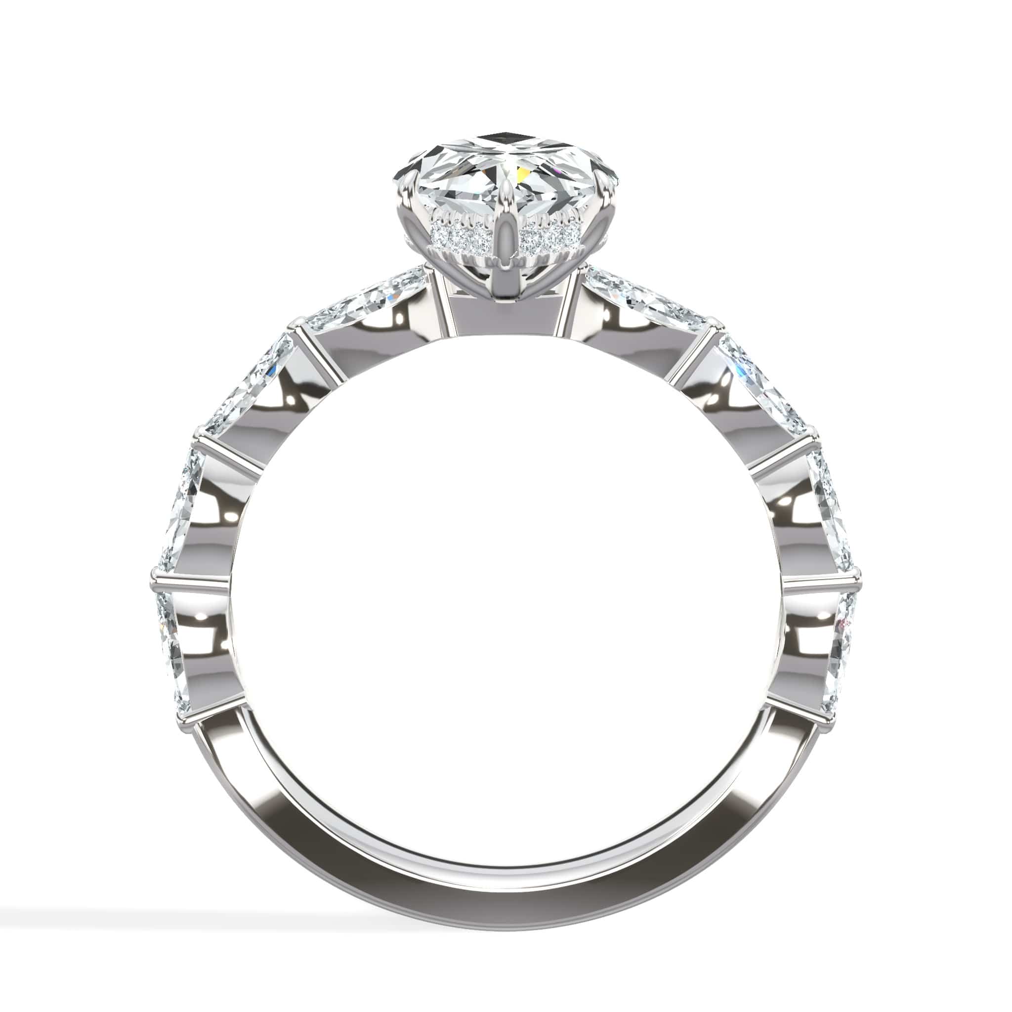 3.00 Carats Lab Grown Marquise Cut with Marquise Side Stones Hidden Halo Diamond Engagement Ring - Image 4
