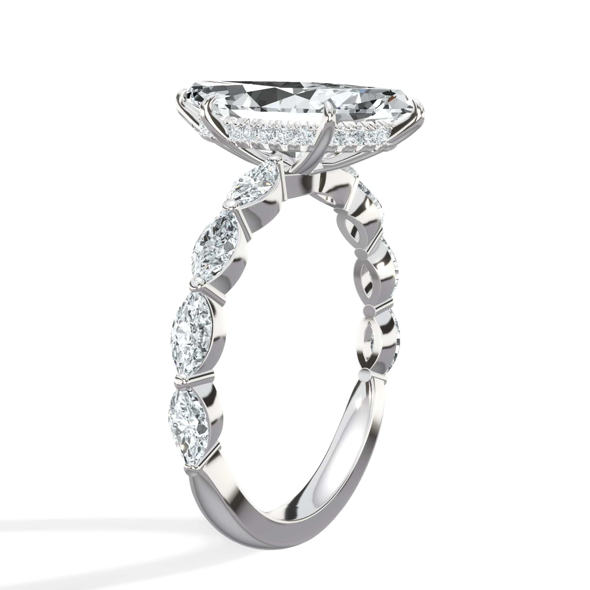 3.00 Carats Lab Grown Marquise Cut with Marquise Side Stones Hidden Halo Diamond Engagement Ring - Image 5
