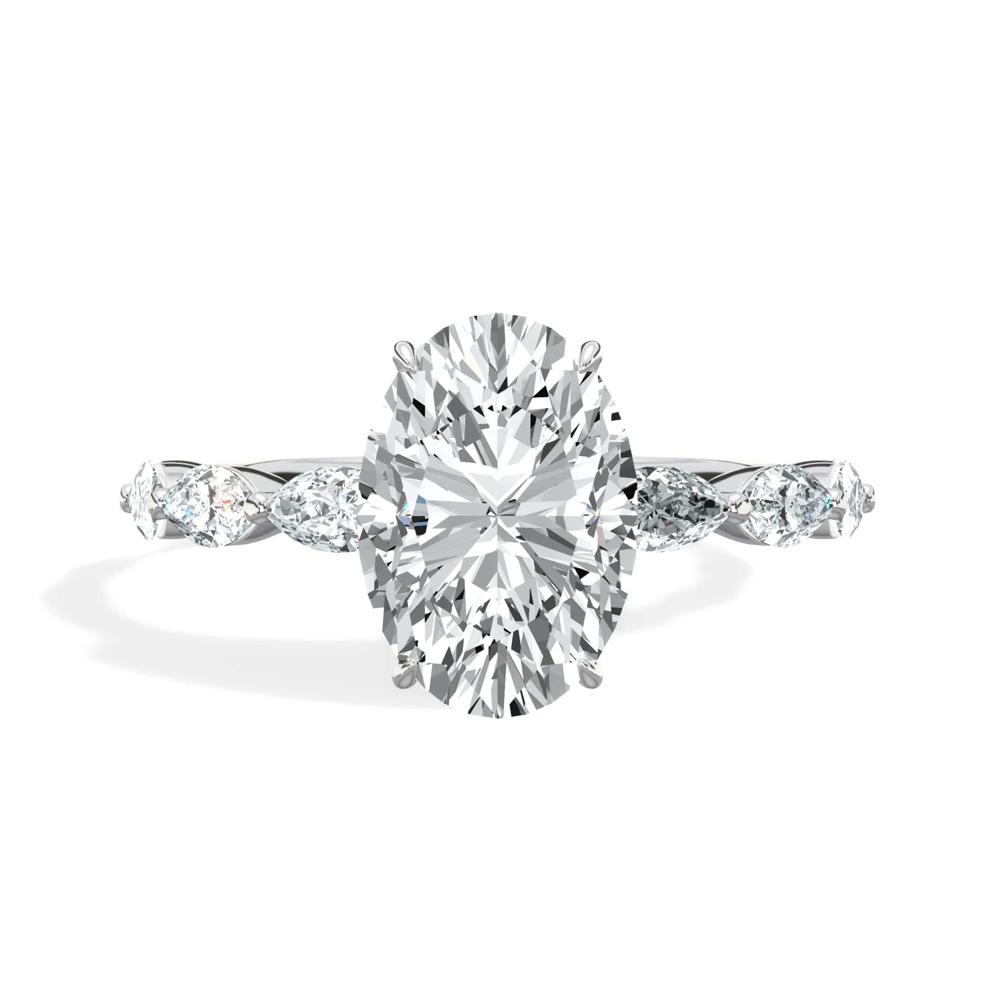 3 Carat Lab Grown Oval Cut with Marquise Side Stones Hidden Halo Diamond Engagement Ring