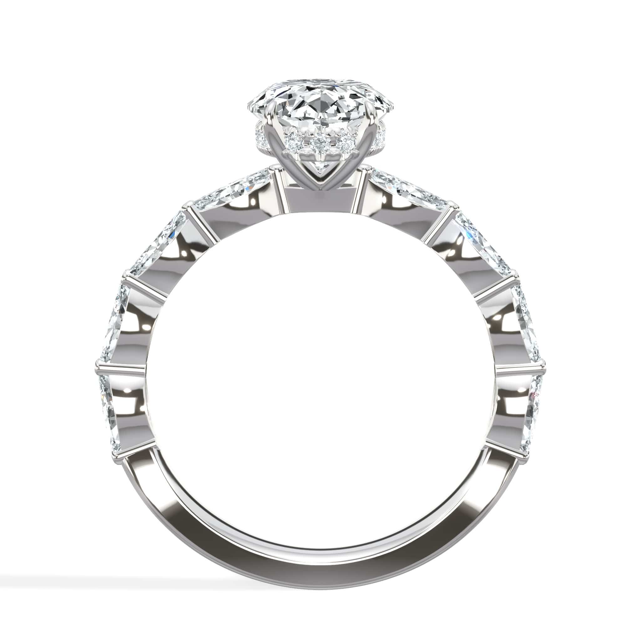 3 Carat Lab Grown Oval Cut with Marquise Side Stones Hidden Halo Diamond Engagement Ring - Image 2