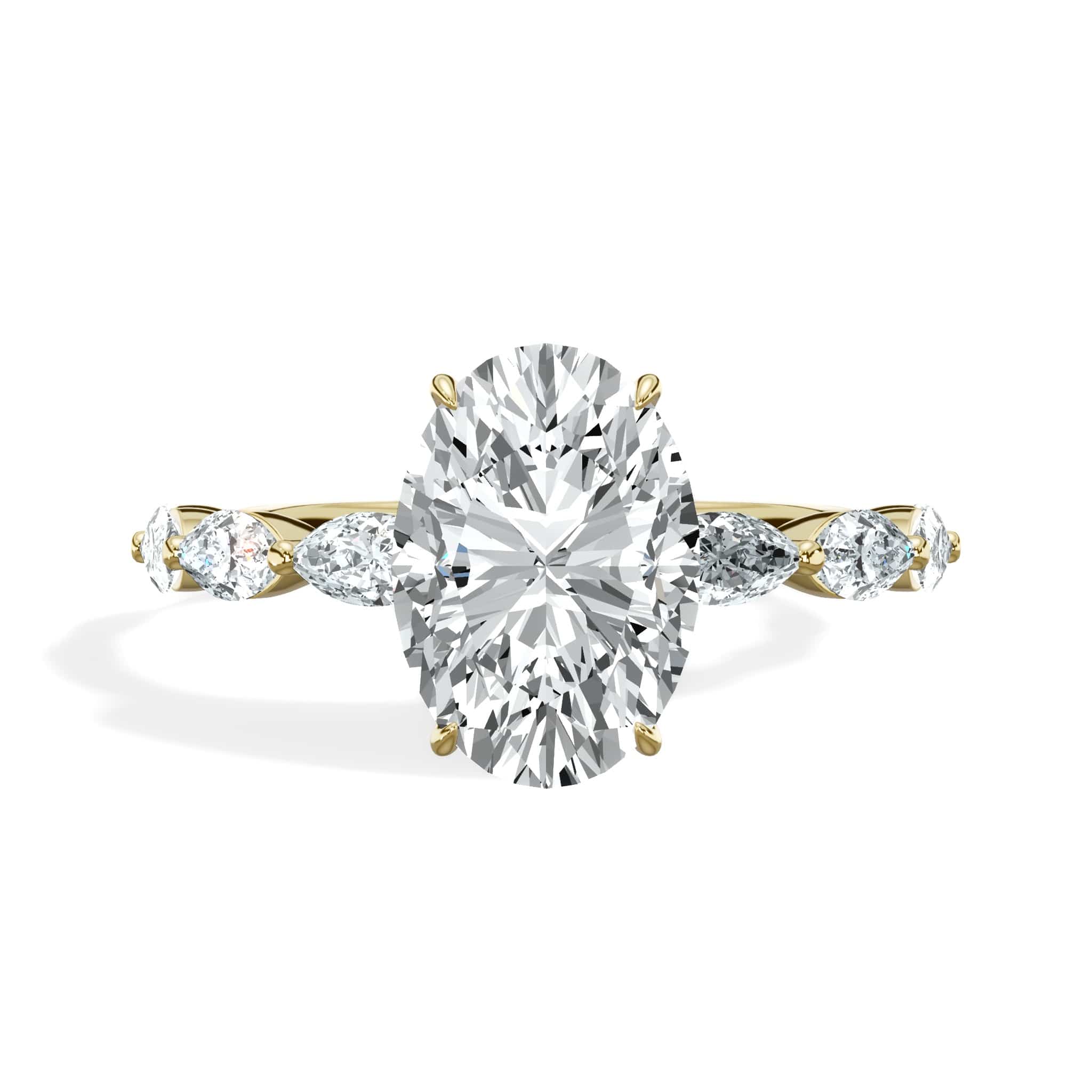 3 Carat Lab Grown Oval Cut with Marquise Side Stones Hidden Halo Diamond Engagement Ring