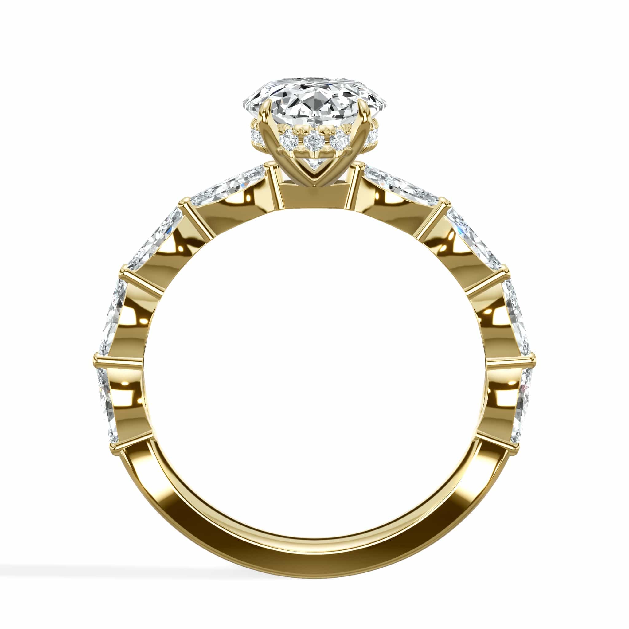 3 Carat Lab Grown Oval Cut with Marquise Side Stones Hidden Halo Diamond Engagement Ring - Image 2