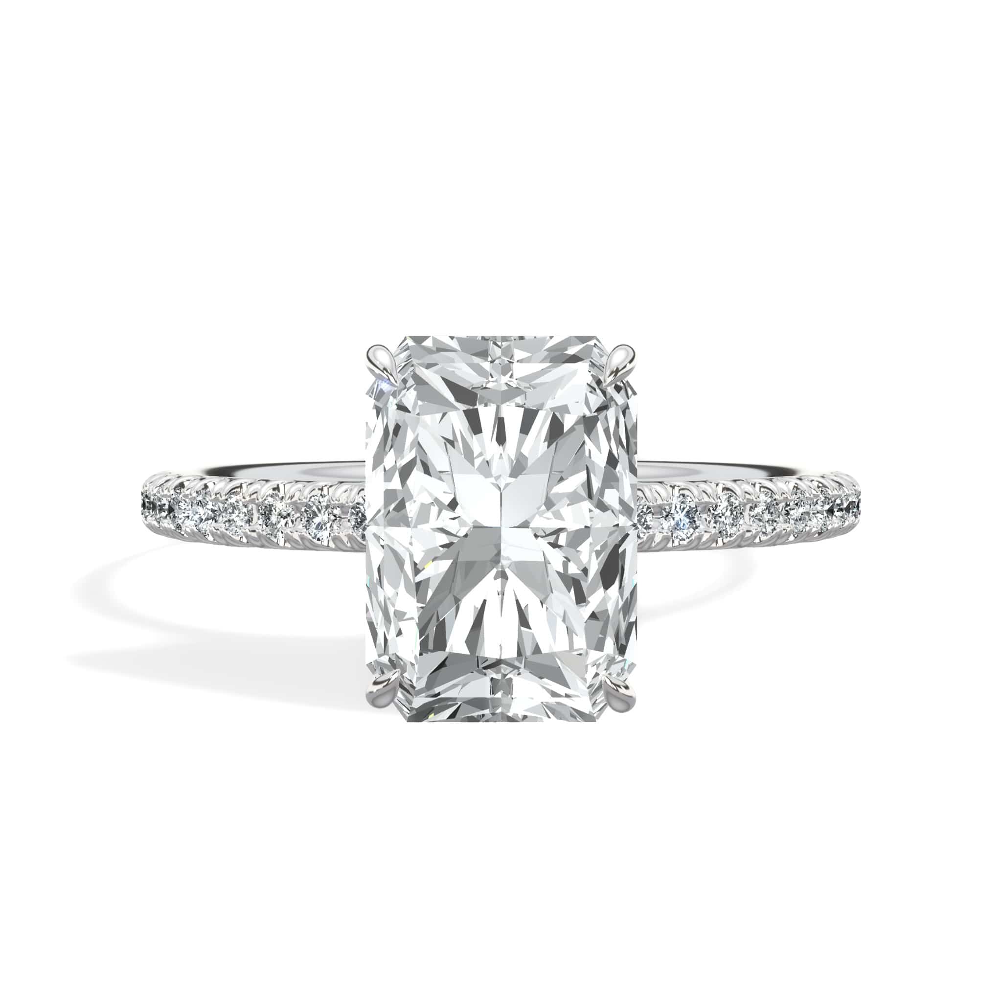 3.00 Carats Lab Grown Radiant Cut Micropaved Side Stones Hidden Halo Diamond Engagement Ring