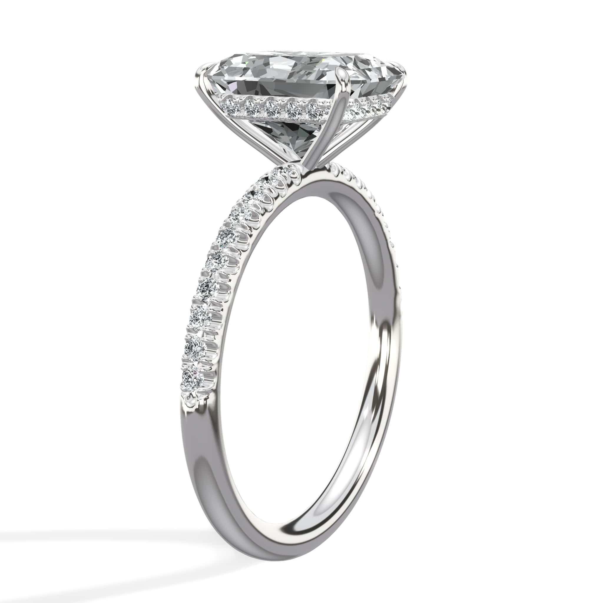 3.00 Carats Lab Grown Radiant Cut Micropaved Side Stones Hidden Halo Diamond Engagement Ring - Image 4