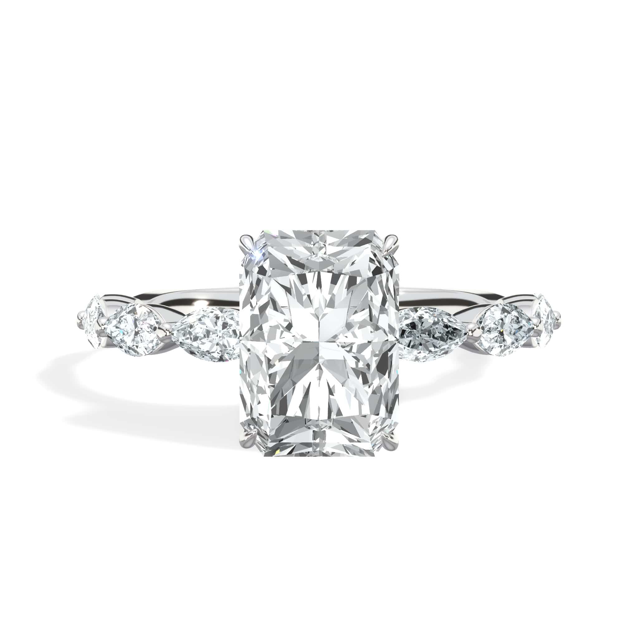 3 Carats Lab Grown Radiant Cut with Marquise Side Stones Hidden Halo Diamond Engagement Ring