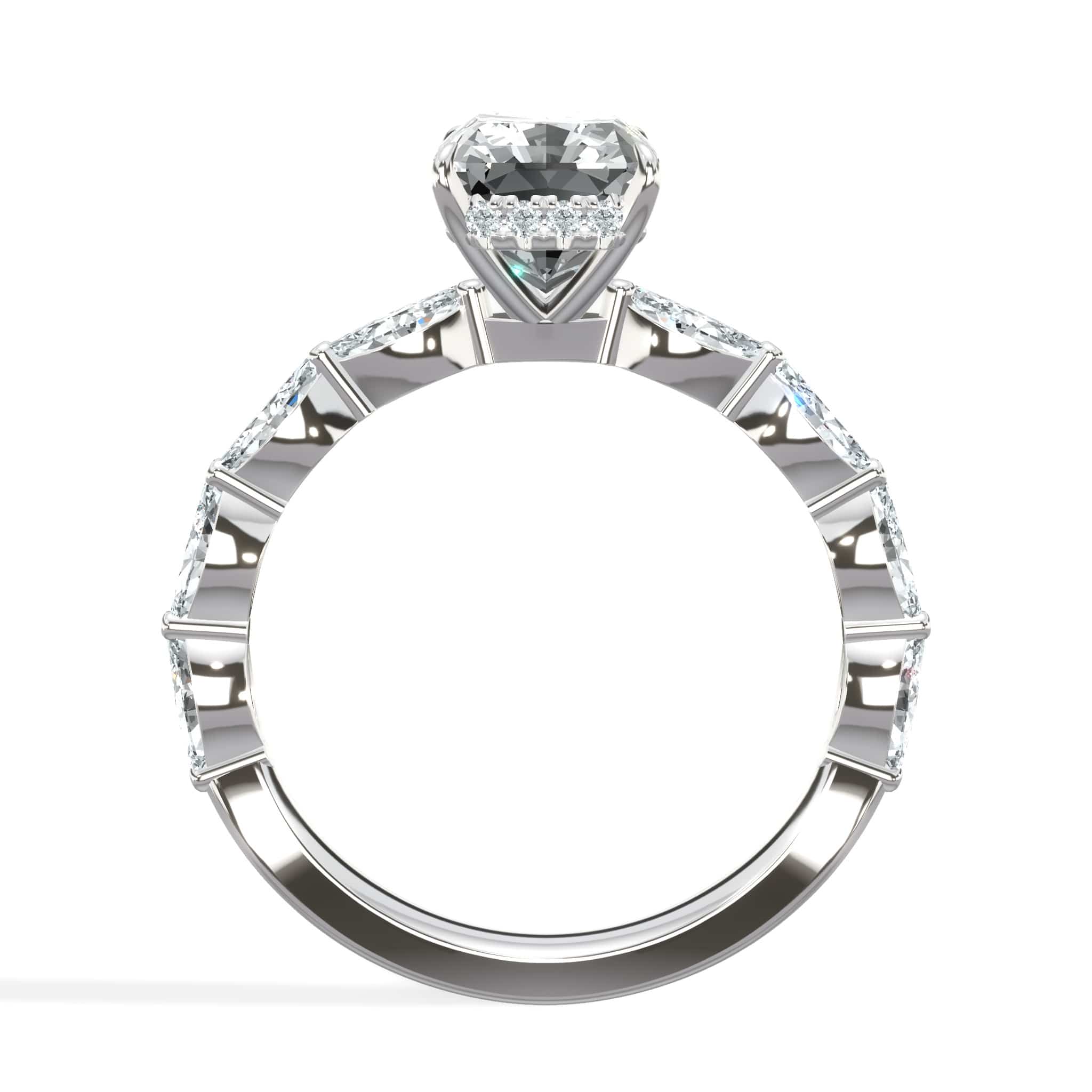 3 Carats Lab Grown Radiant Cut with Marquise Side Stones Hidden Halo Diamond Engagement Ring - Image 2