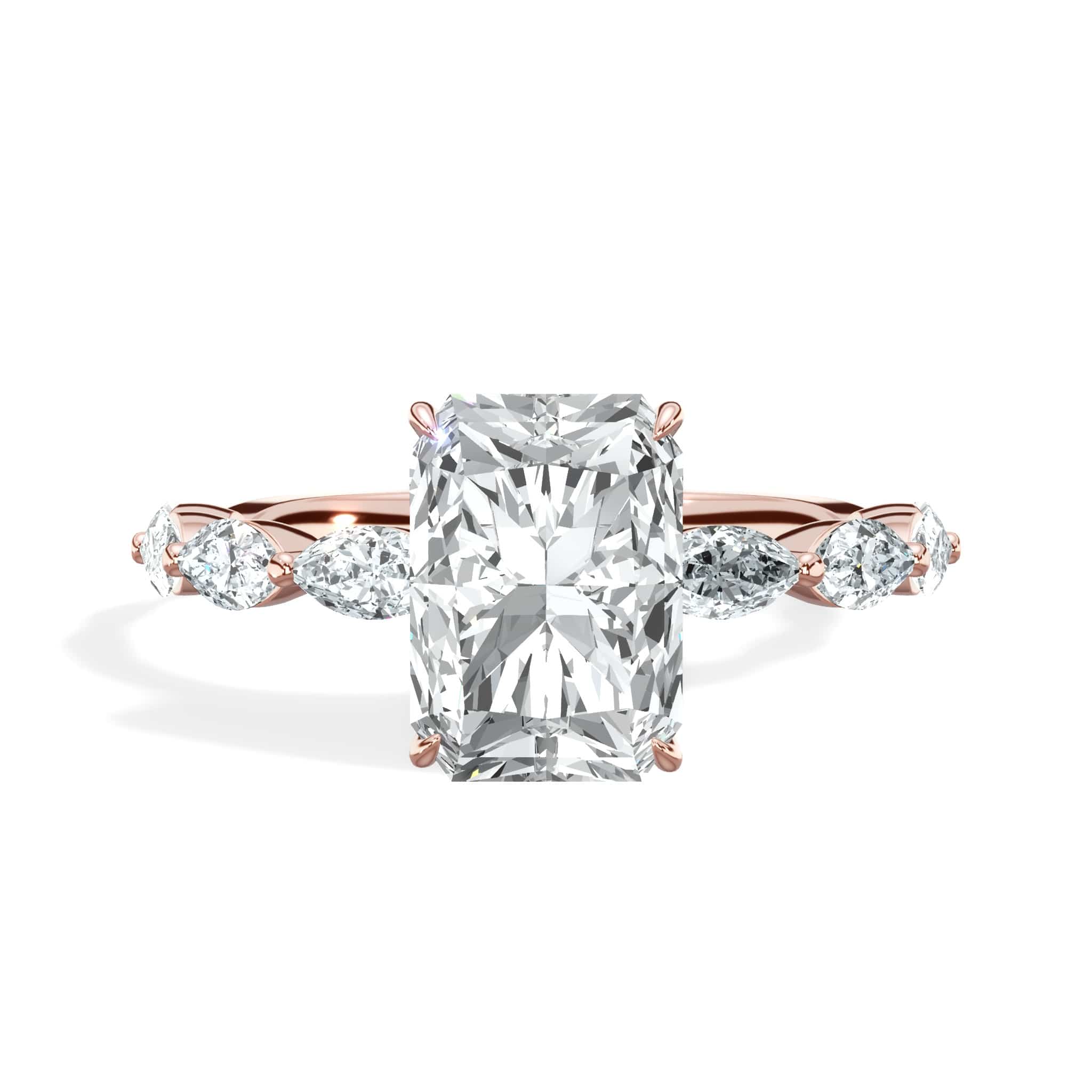 3.00 Carats Lab Grown Radiant Cut with Marquise Side Stones Hidden Halo Diamond Engagement Ring Rose Gold