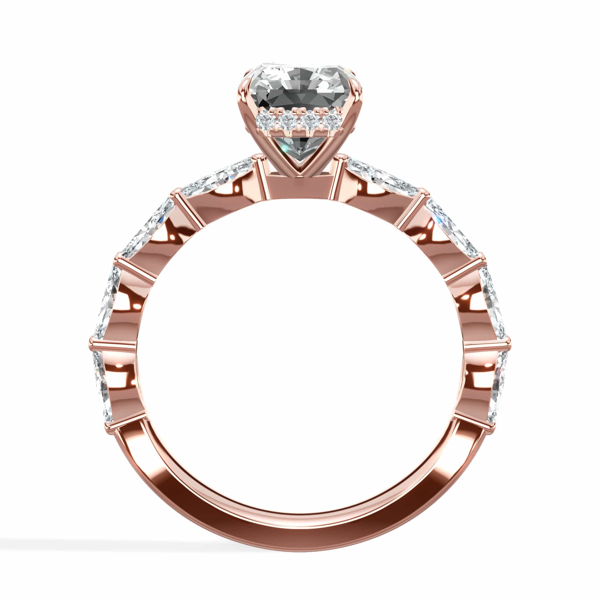 3.00 Carats Lab Grown Radiant Cut with Marquise Side Stones Hidden Halo Diamond Engagement Ring Rose Gold - Image 2