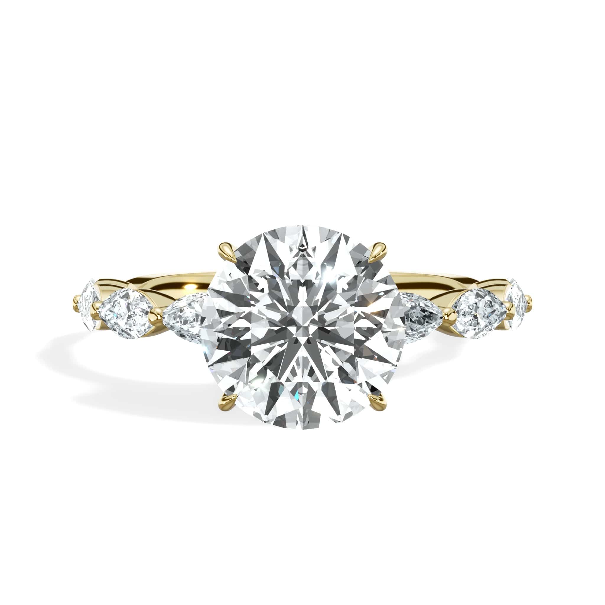 3.00 Carats Lab Grown Round Cut with Marquise Side Stones Hidden Halo Diamond Engagement Ring