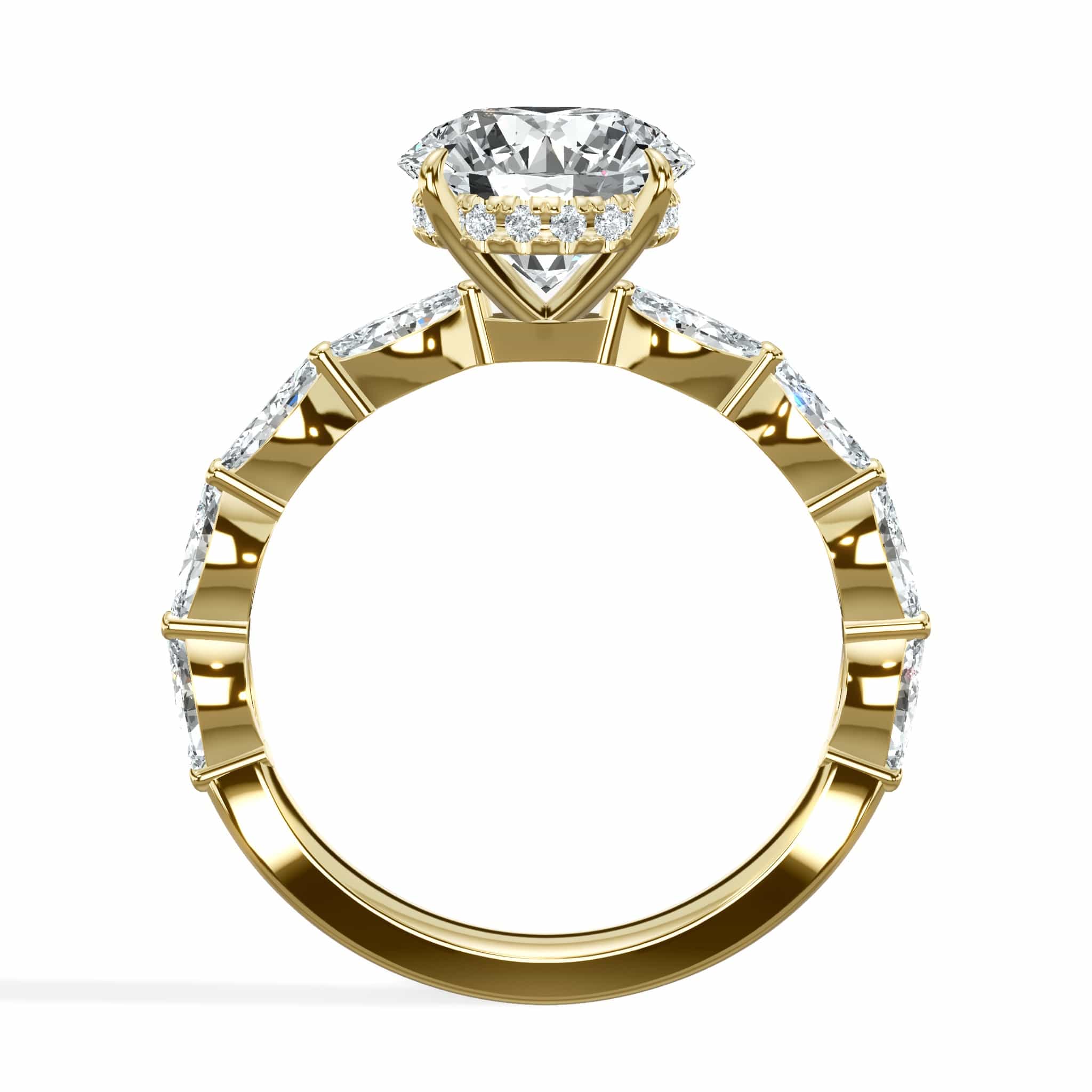 3.00 Carats Lab Grown Round Cut with Marquise Side Stones Hidden Halo Diamond Engagement Ring - Image 2