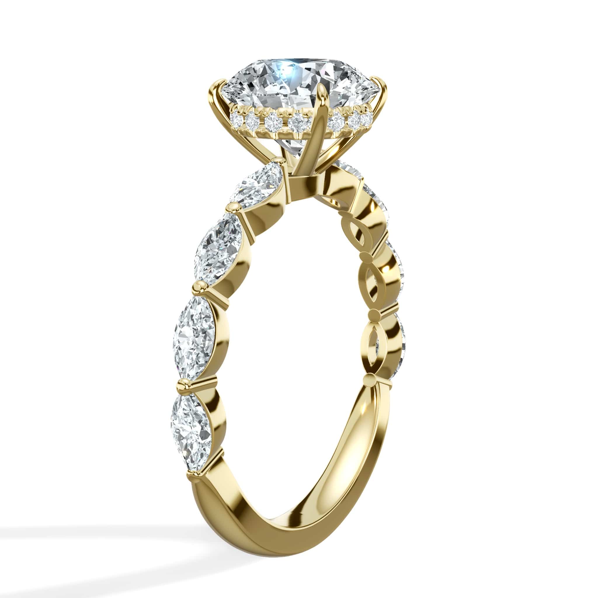 3.00 Carats Lab Grown Round Cut with Marquise Side Stones Hidden Halo Diamond Engagement Ring - Image 3