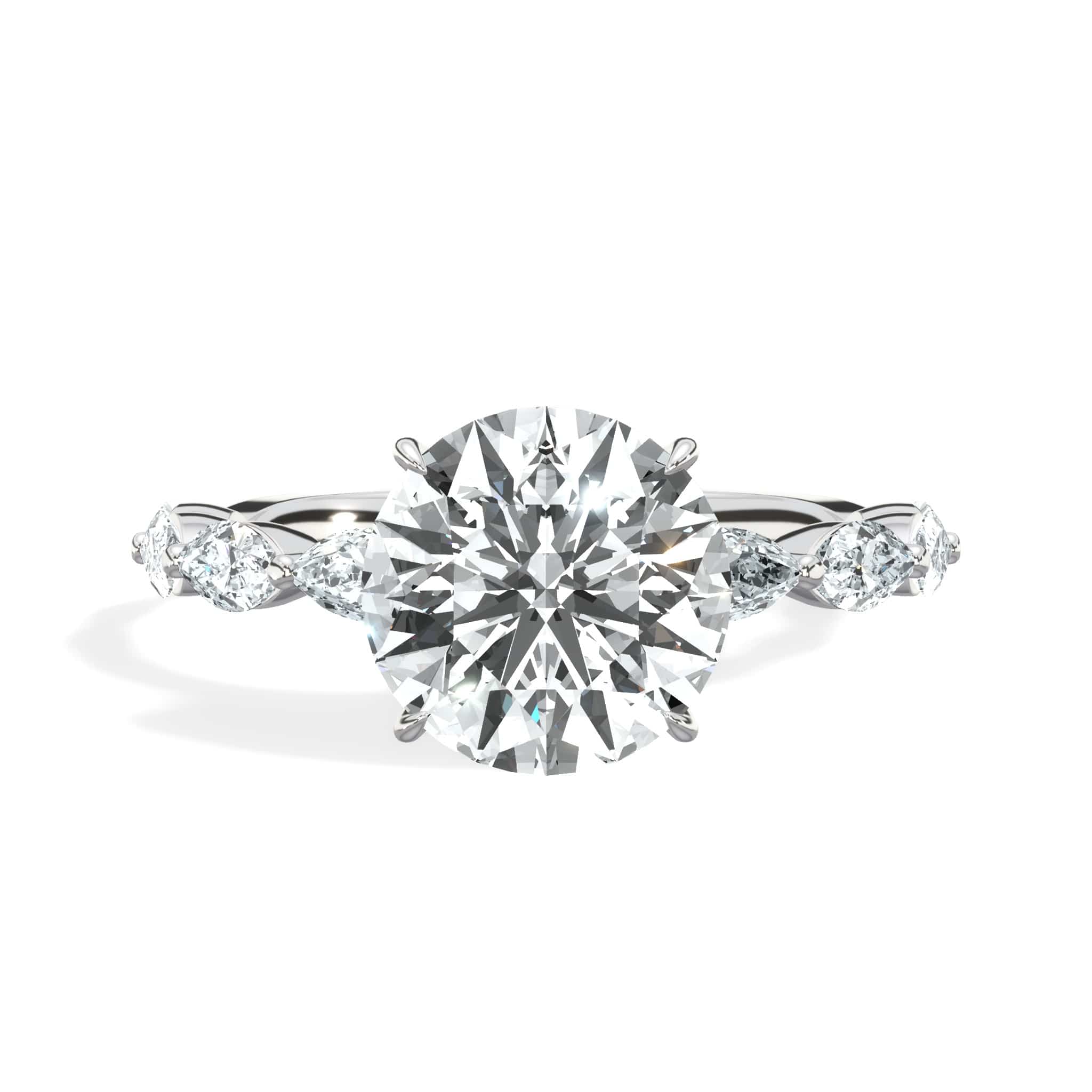 3.00 Carats Lab Grown Round Cut with Marquise Side Stones Hidden Halo Diamond Engagement Ring White Gold