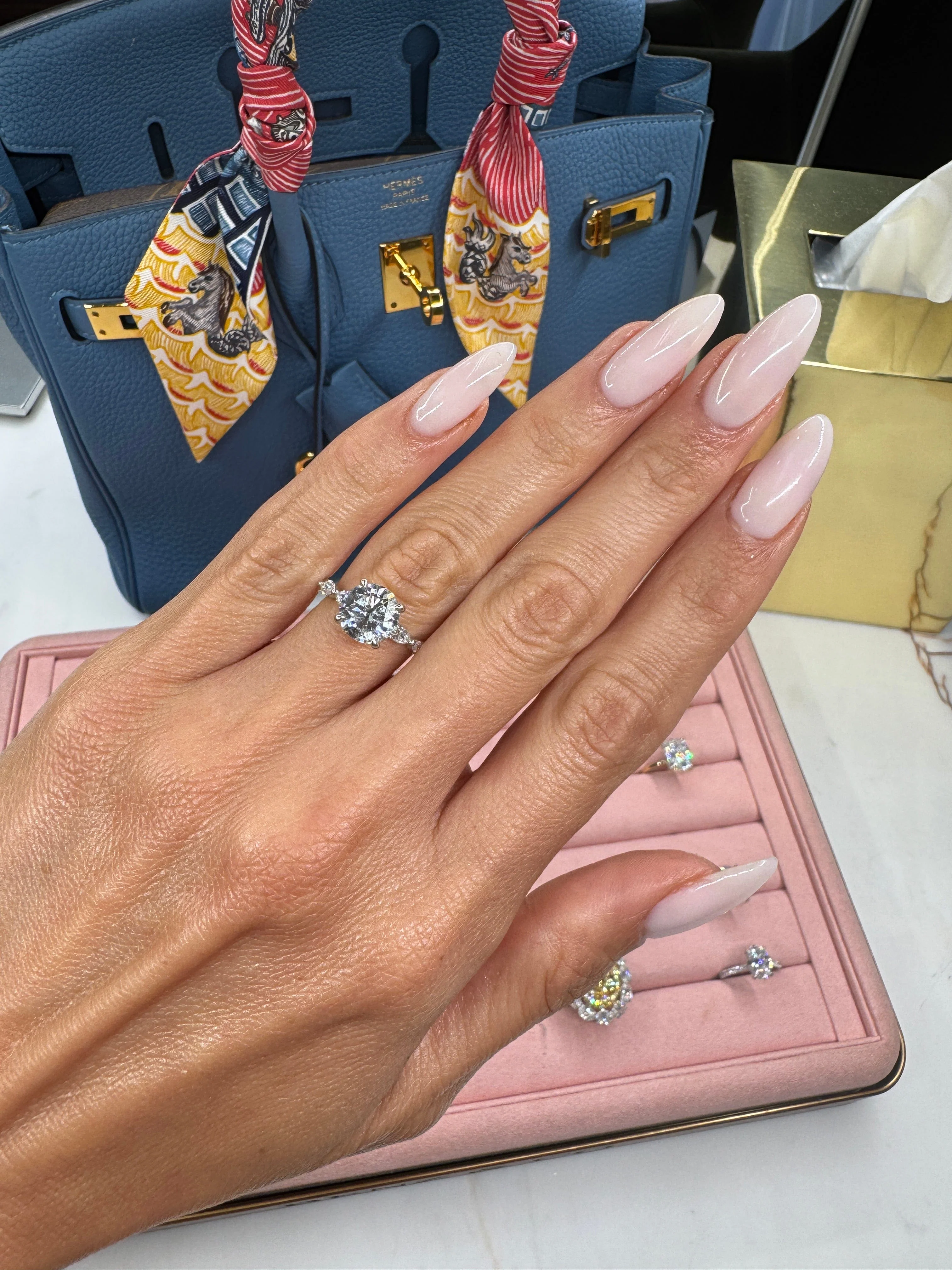 3.00 Carats Lab Grown Round Cut with Marquise Side Stones Hidden Halo Diamond Engagement Ring White Gold - Image 2