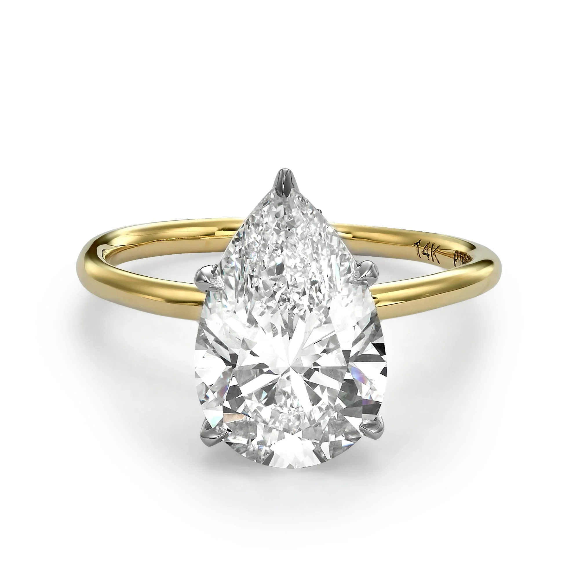 3.16 Carats Lab Grown Pear Shape Solitaire Hidden Halo Diamond Engagement Ring