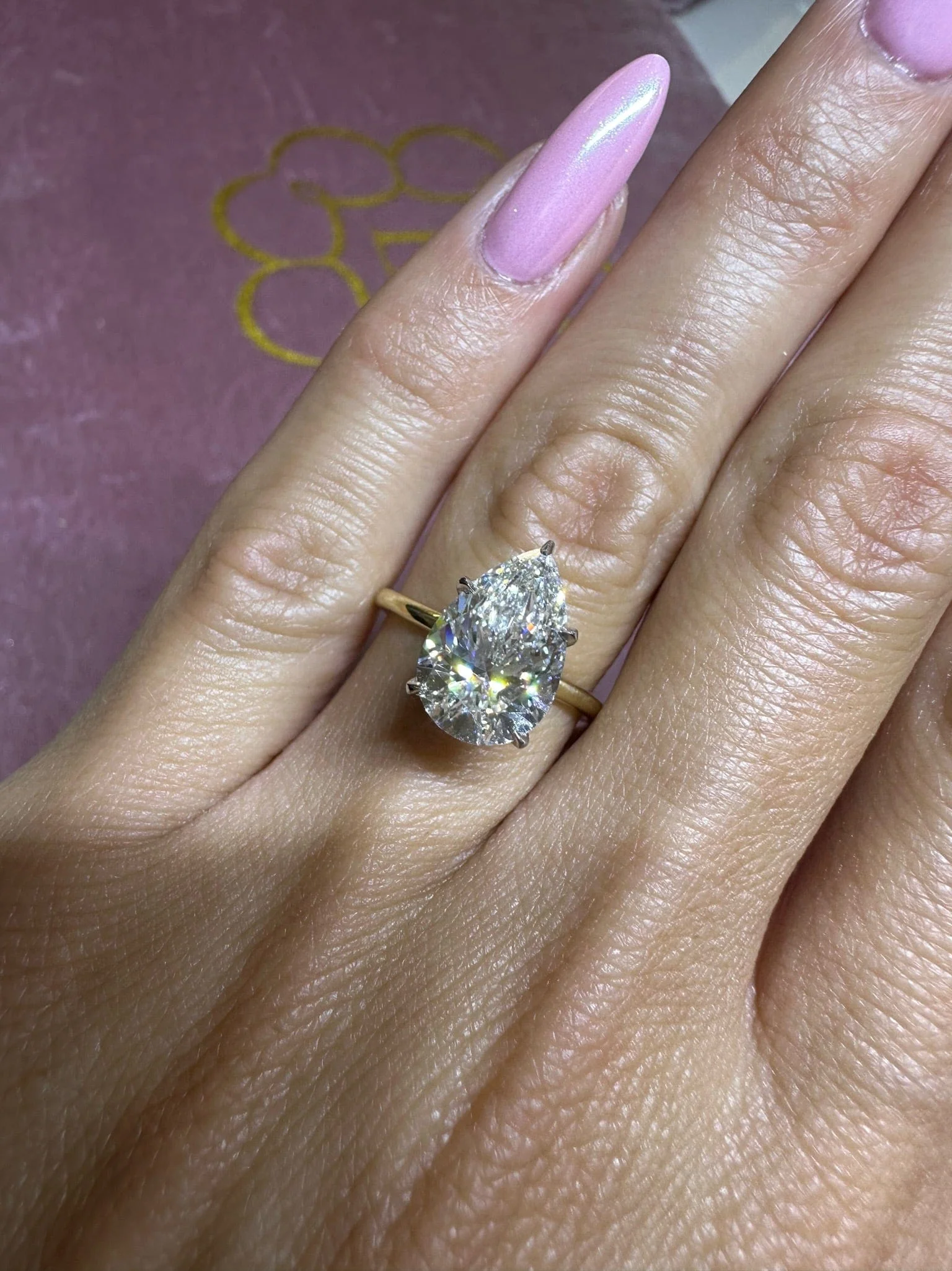 3.16 Carats Lab Grown Pear Shape Solitaire Hidden Halo Diamond Engagement Ring - Image 2
