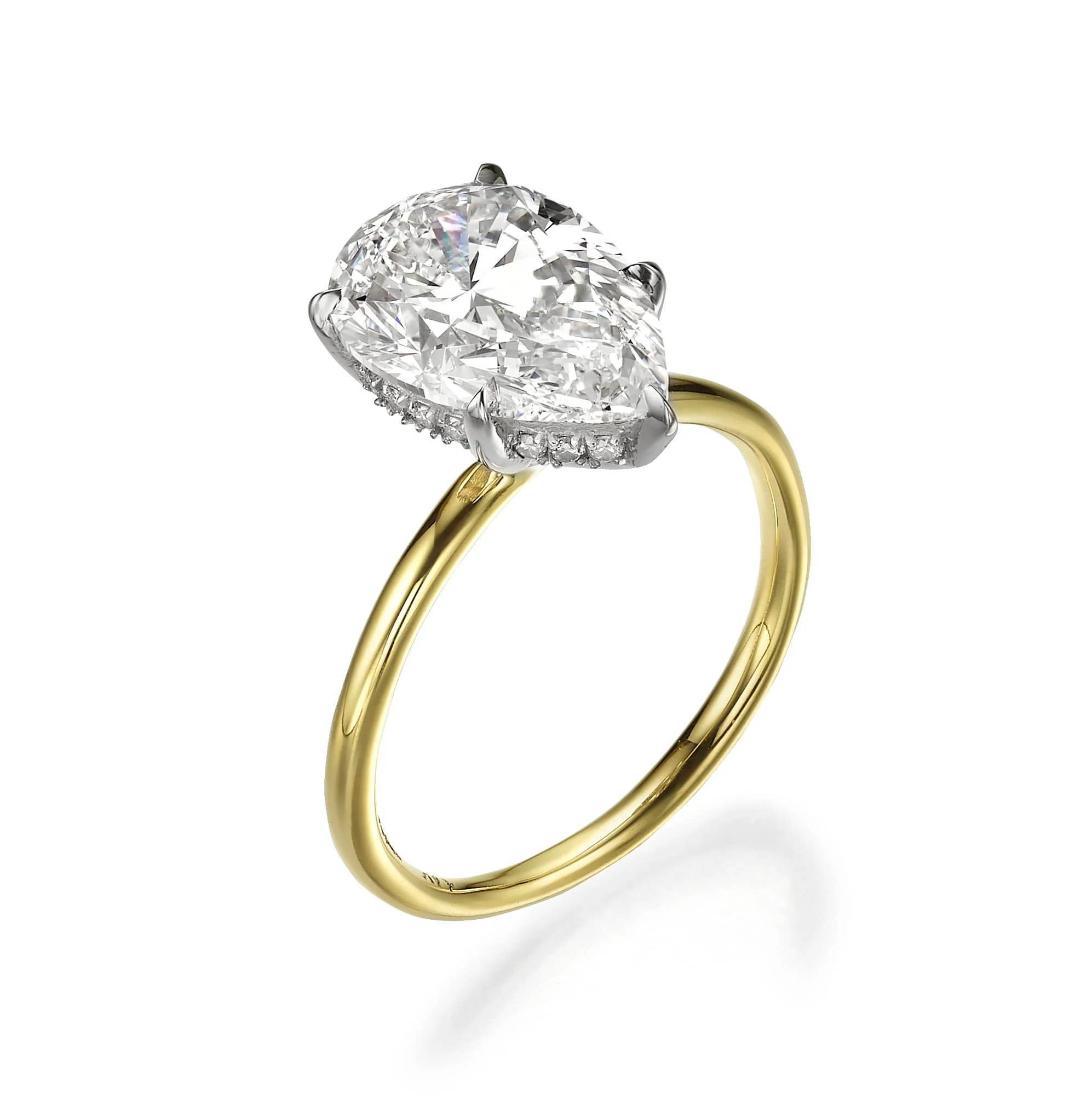 3.16 Carats Lab Grown Pear Shape Solitaire Hidden Halo Diamond Engagement Ring - Image 4